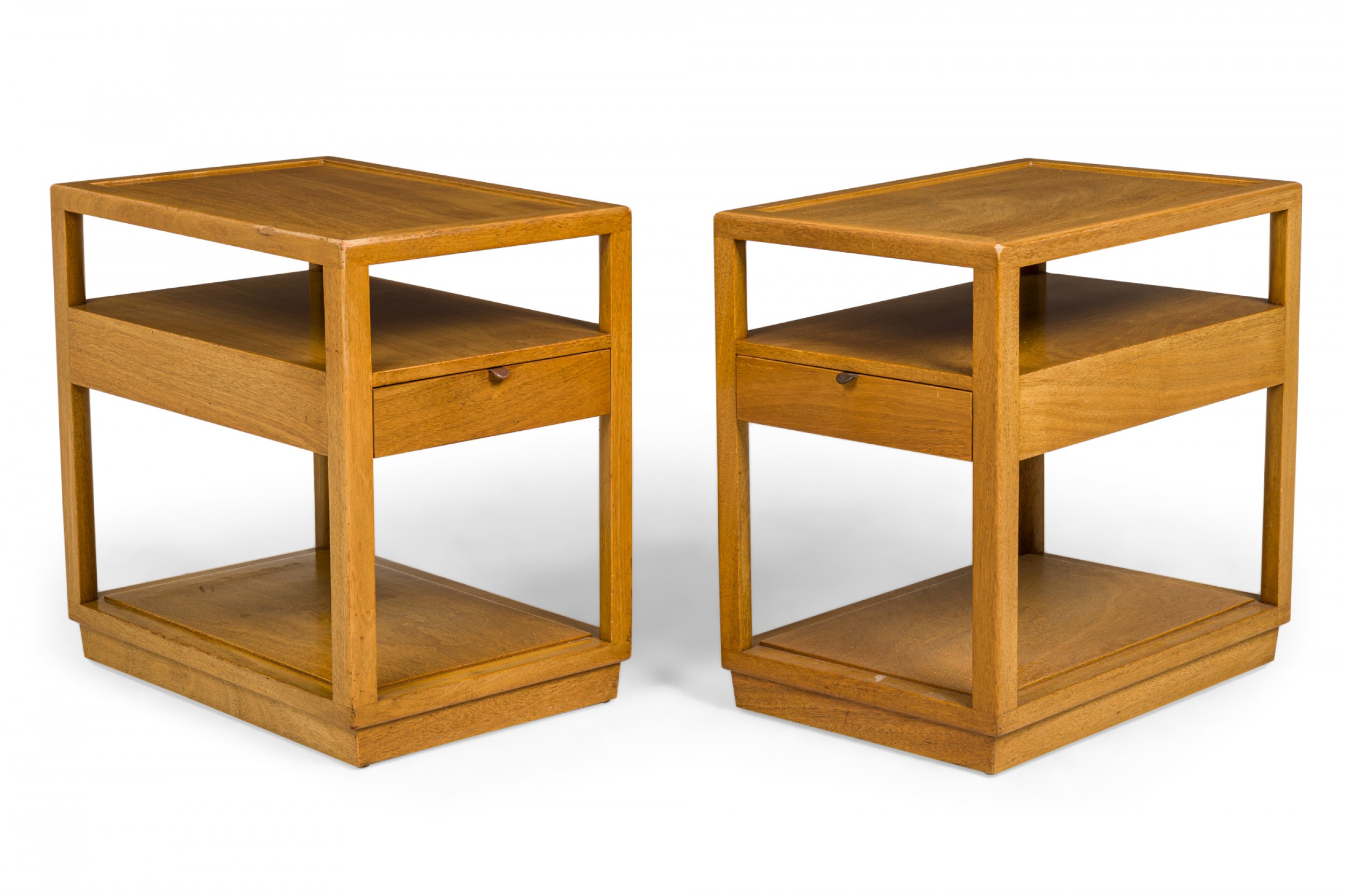 Pair of edward wormley for dunbar american mid century wooden single drawer end side tables