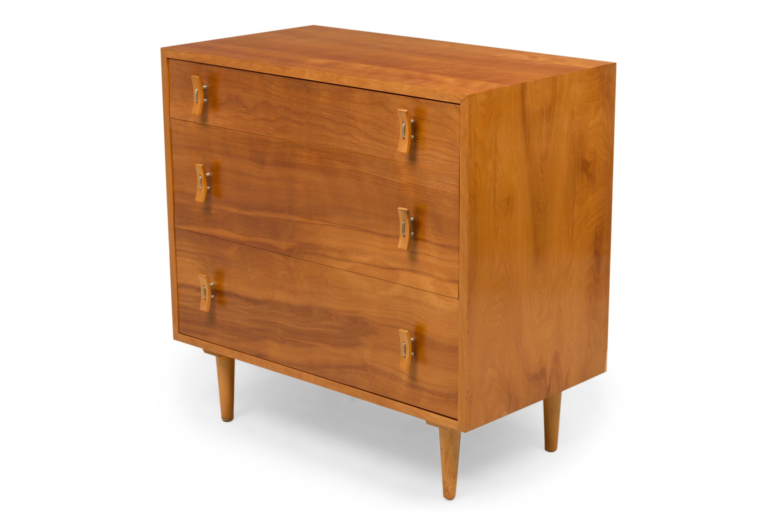 Stanley young for glenn of california american mid century wooden curved handle three drawer chest