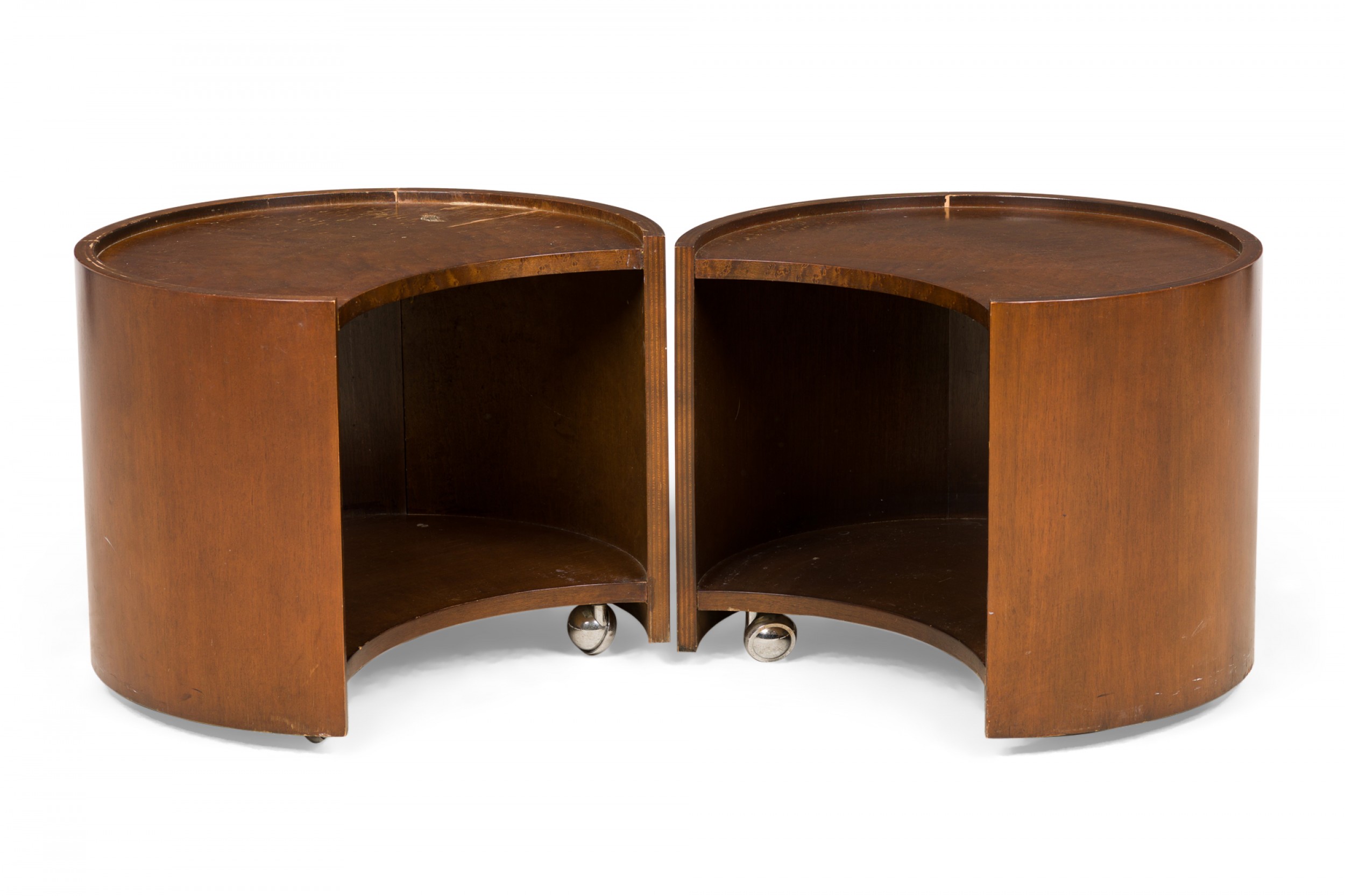 Pair of baker furniture company american mid century crescent moon interlocking occasional tables