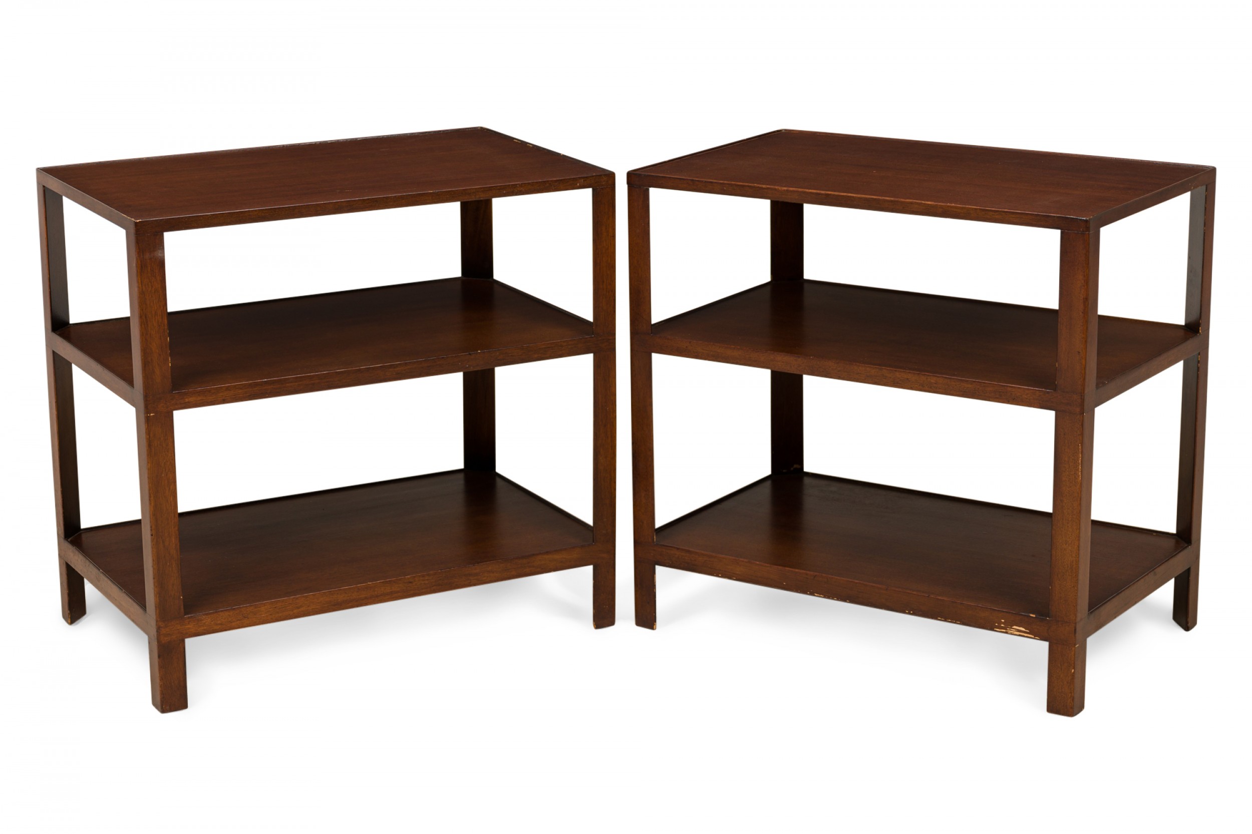 Pair of edward wormley for dunbar american mid century 3 tiered wooden rectangular end side tables