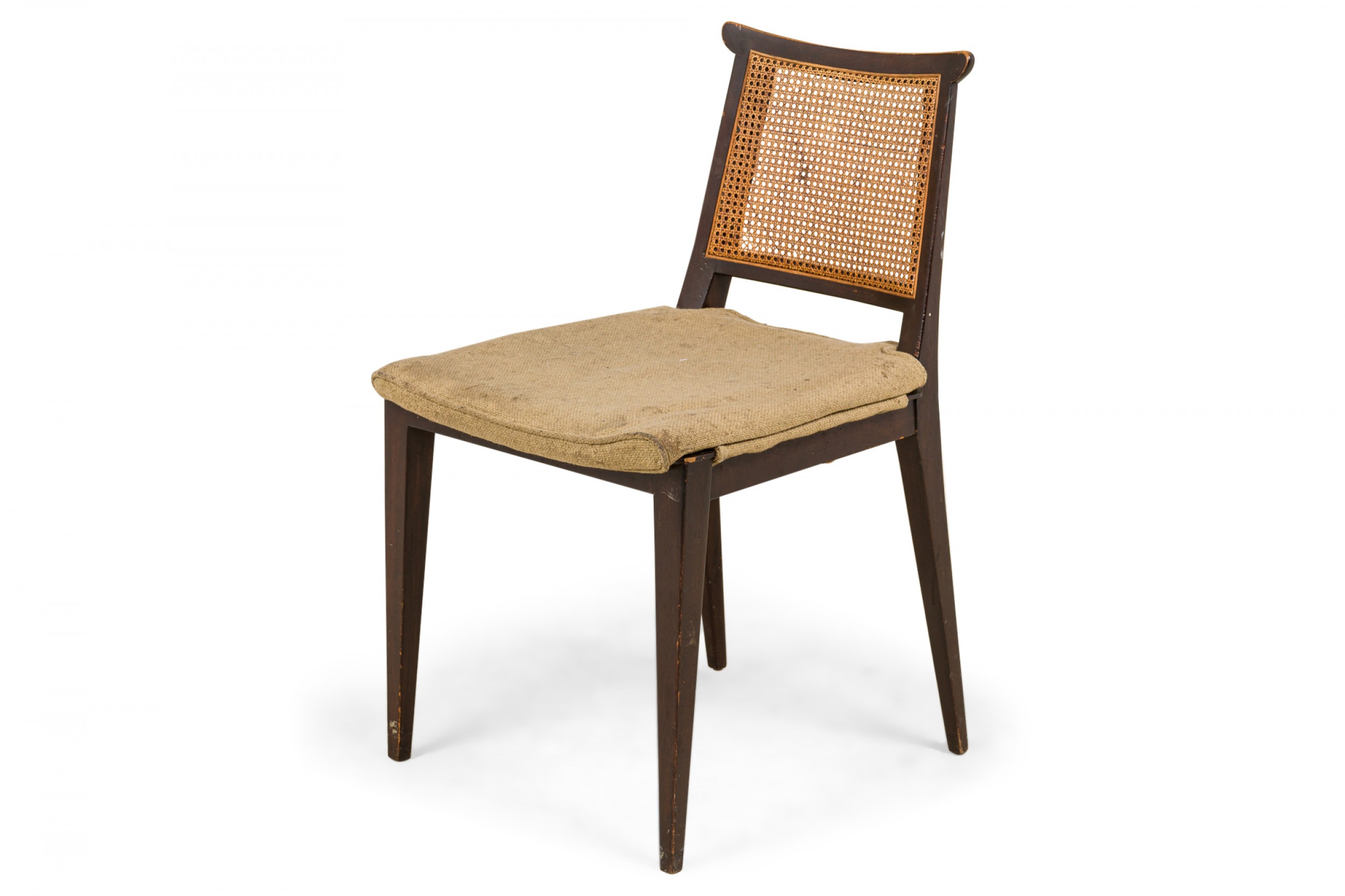 Edward wormley for dunbar mid century wooden caned back and upholstered seat side chair