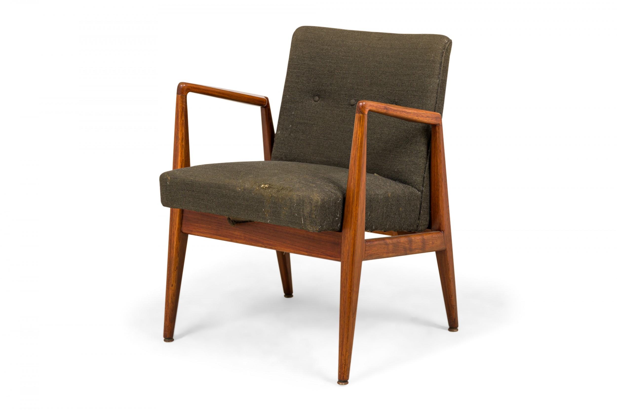 Jens risom danish mid century gray fabric upholstered teak playboy armchair