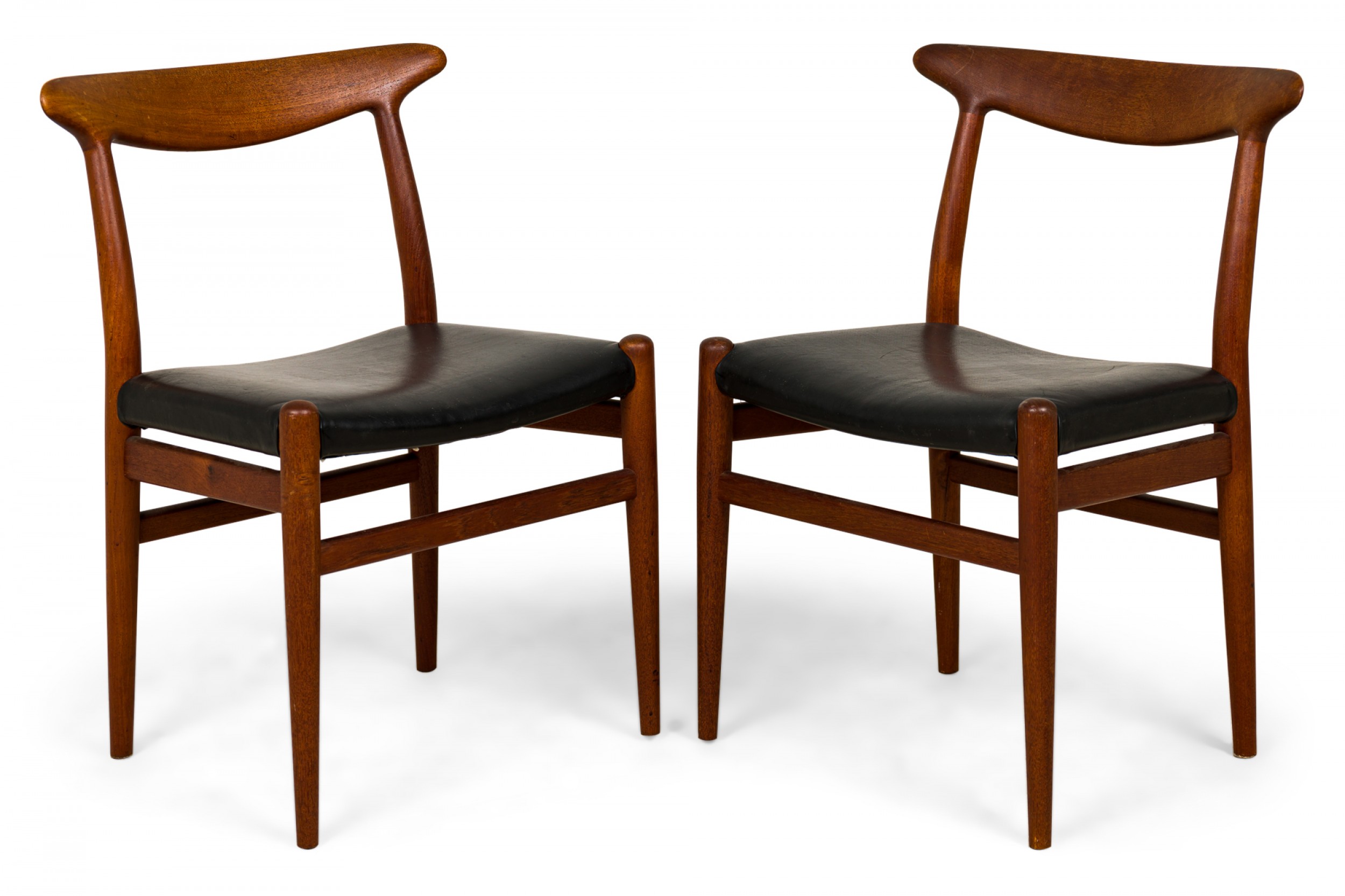 Set of 5 hans wegner for cm madsen danish mid century teak and black leather dining side chairs