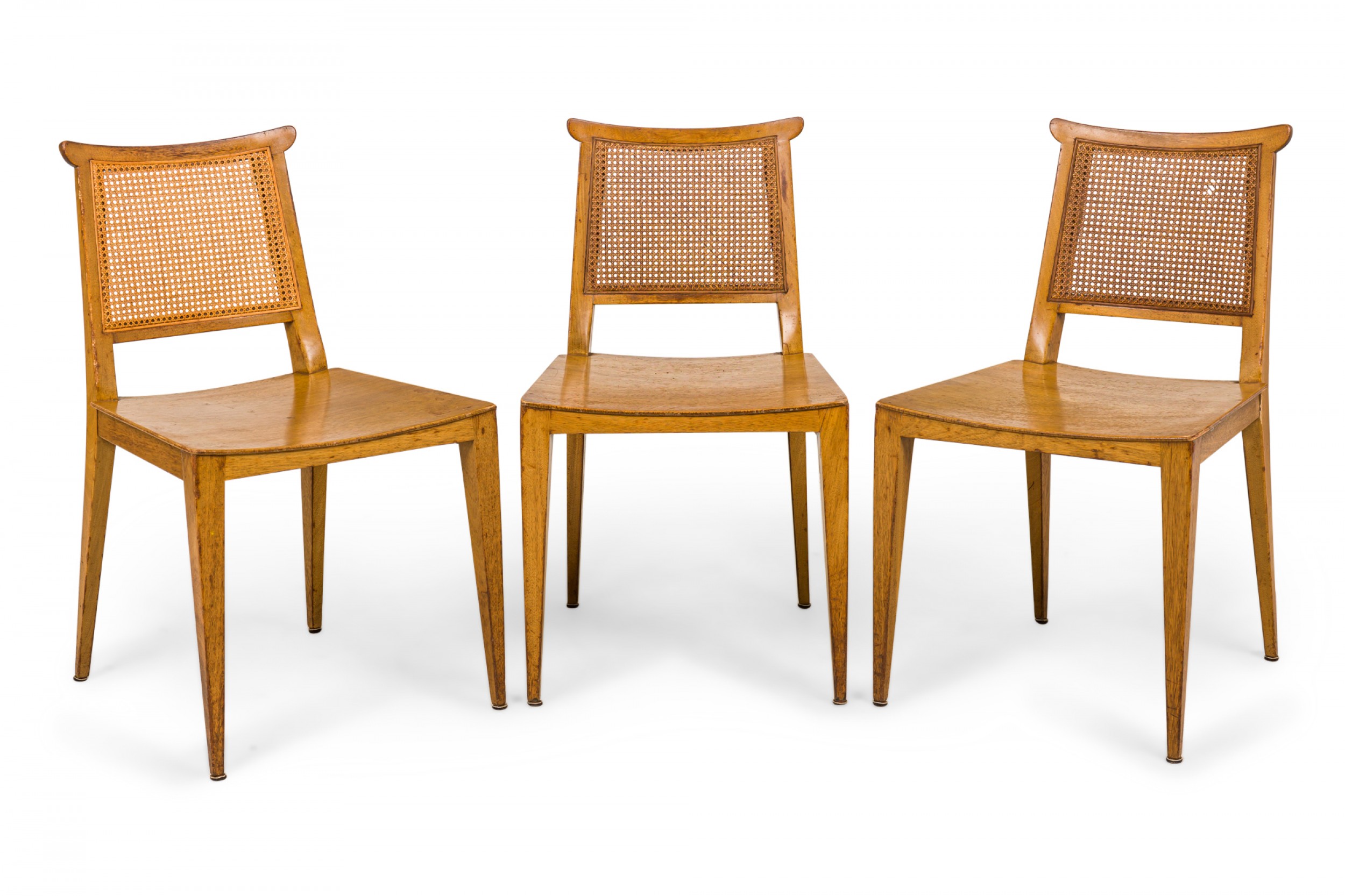 Set of 4 edward wormley for dunbar mid century caned back light wooden side chairs