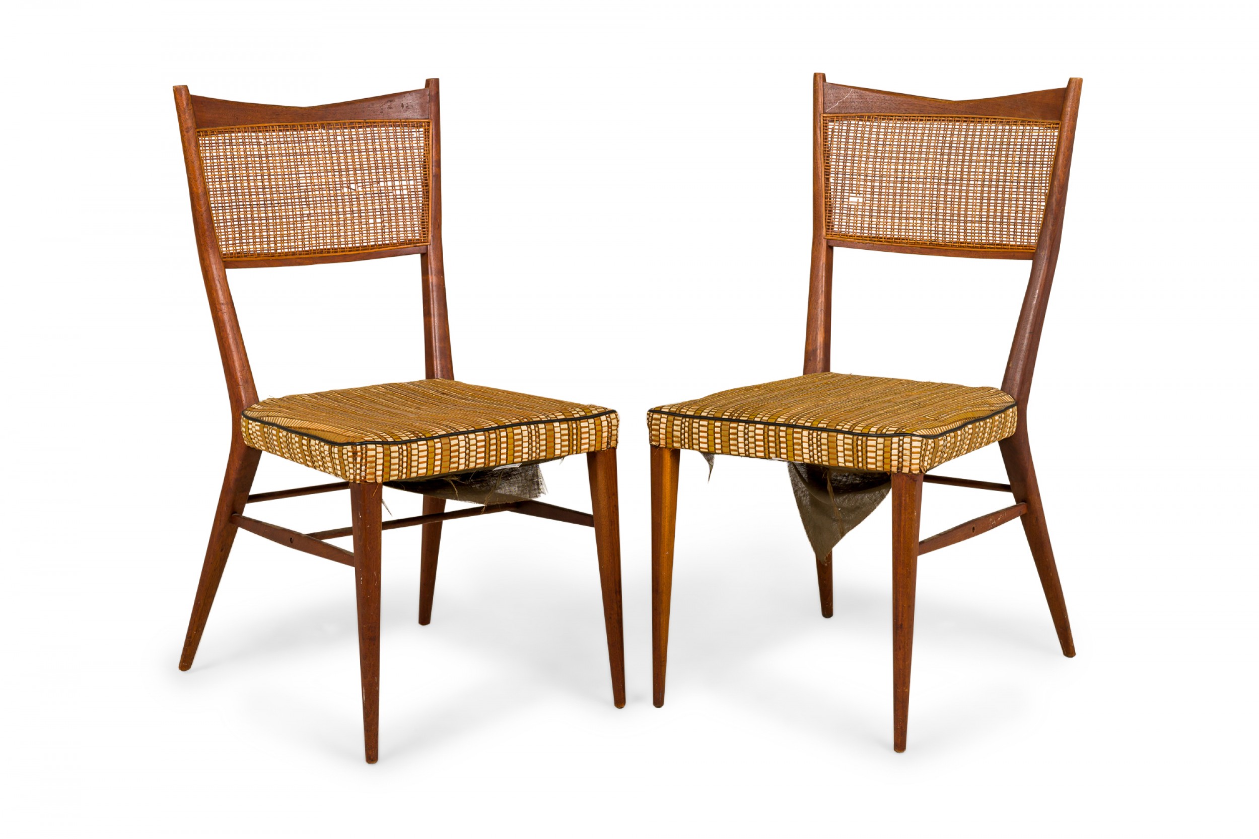 Set of 8 paul mccobb for calvin furniture mid century wooden caned upholstered dining side chair