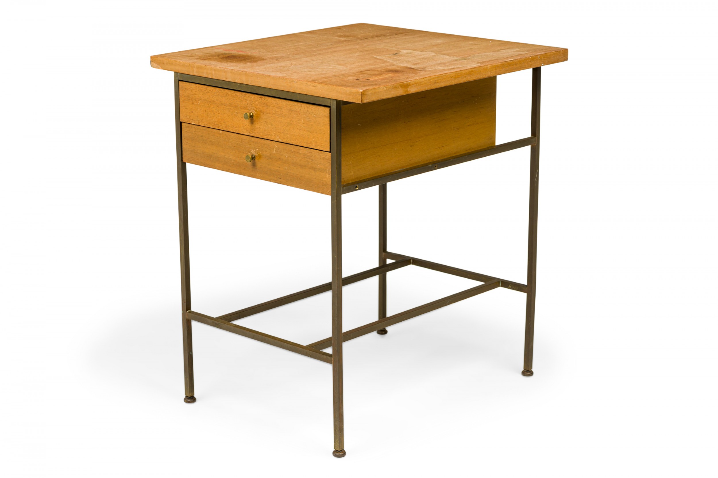 Paul mccobb for calvin furniture american mid century blond wood and brass nightstand end table