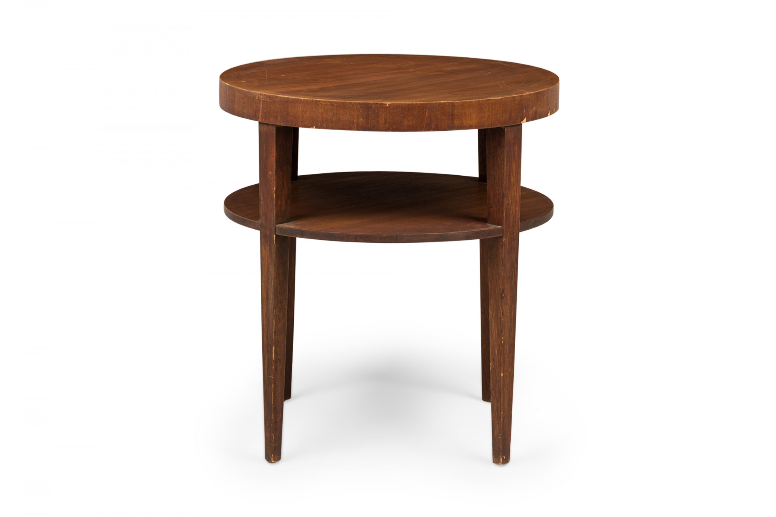 Th robsjohn gibbings for widdicomb mid century two tier walnut veneer circular end side table