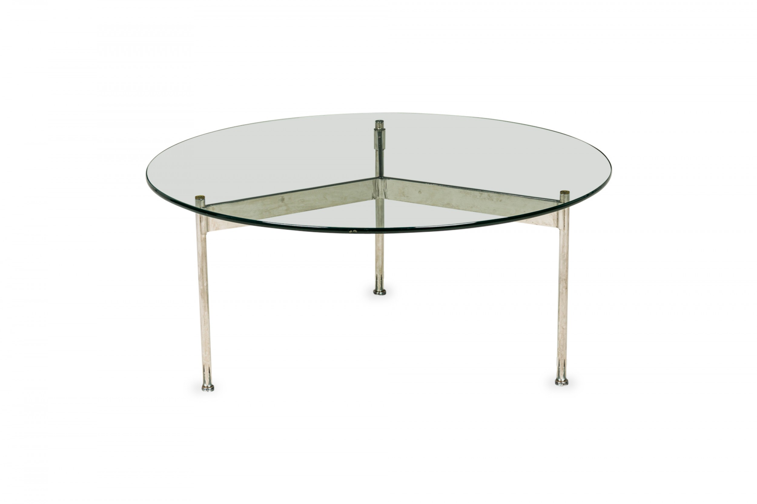 Ward bennett american mid century circular glass and chrome plated steel coffee table