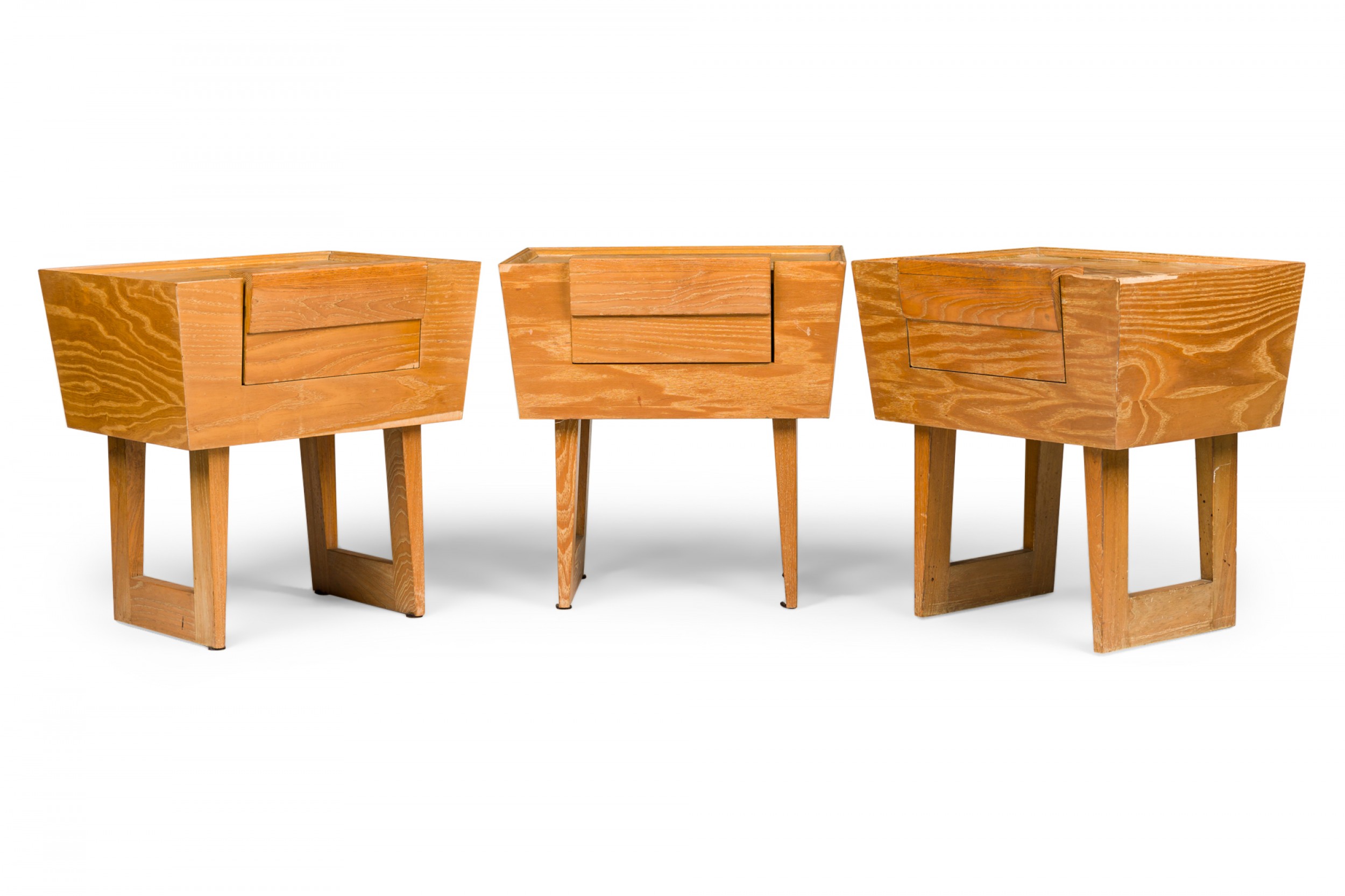 3 paul laszlo for brown saltman mid century wooden trapezoidal nightstands