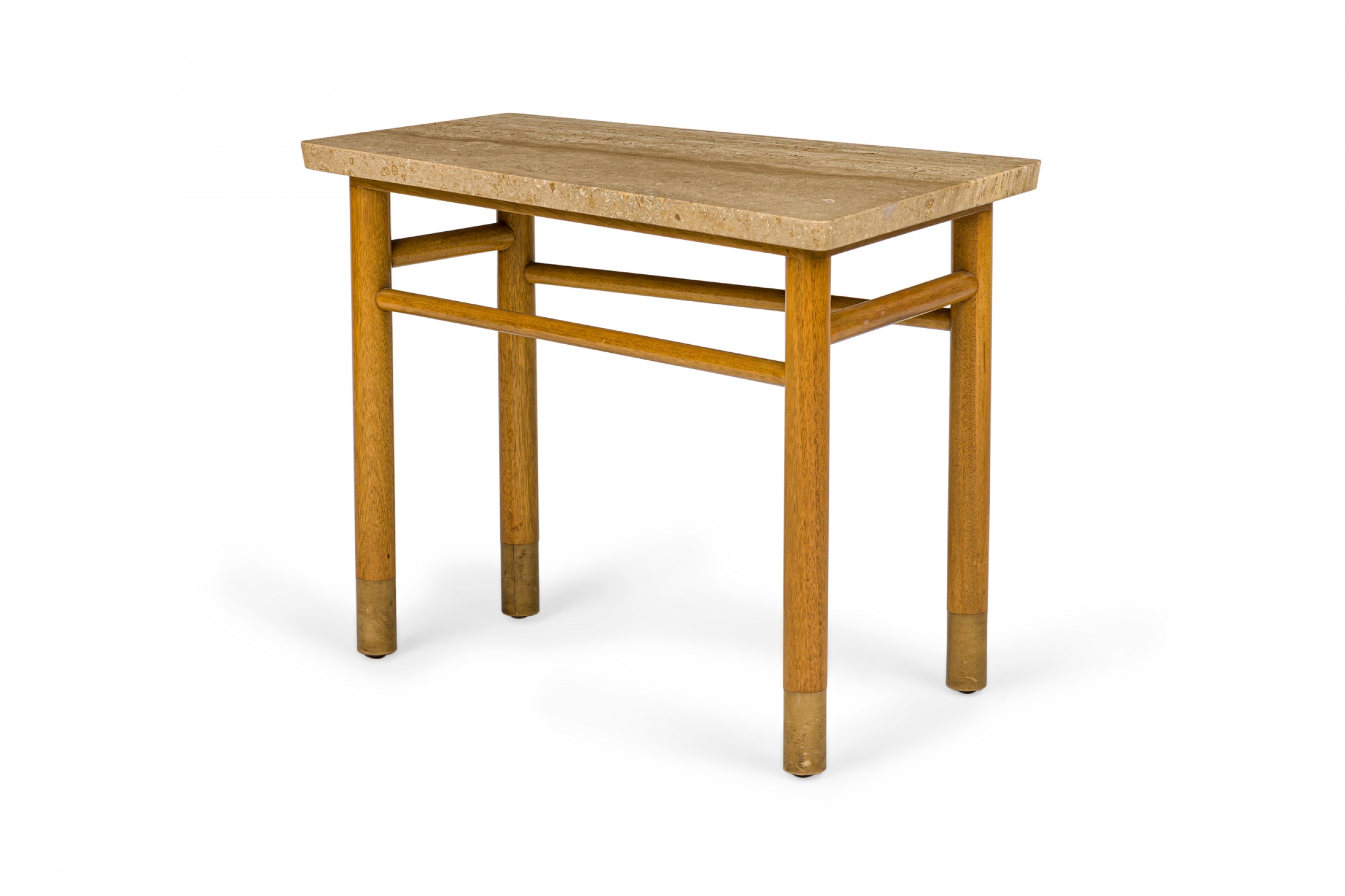 Edward wormley for dunbar american mid century travertine and light wood wedge end side table