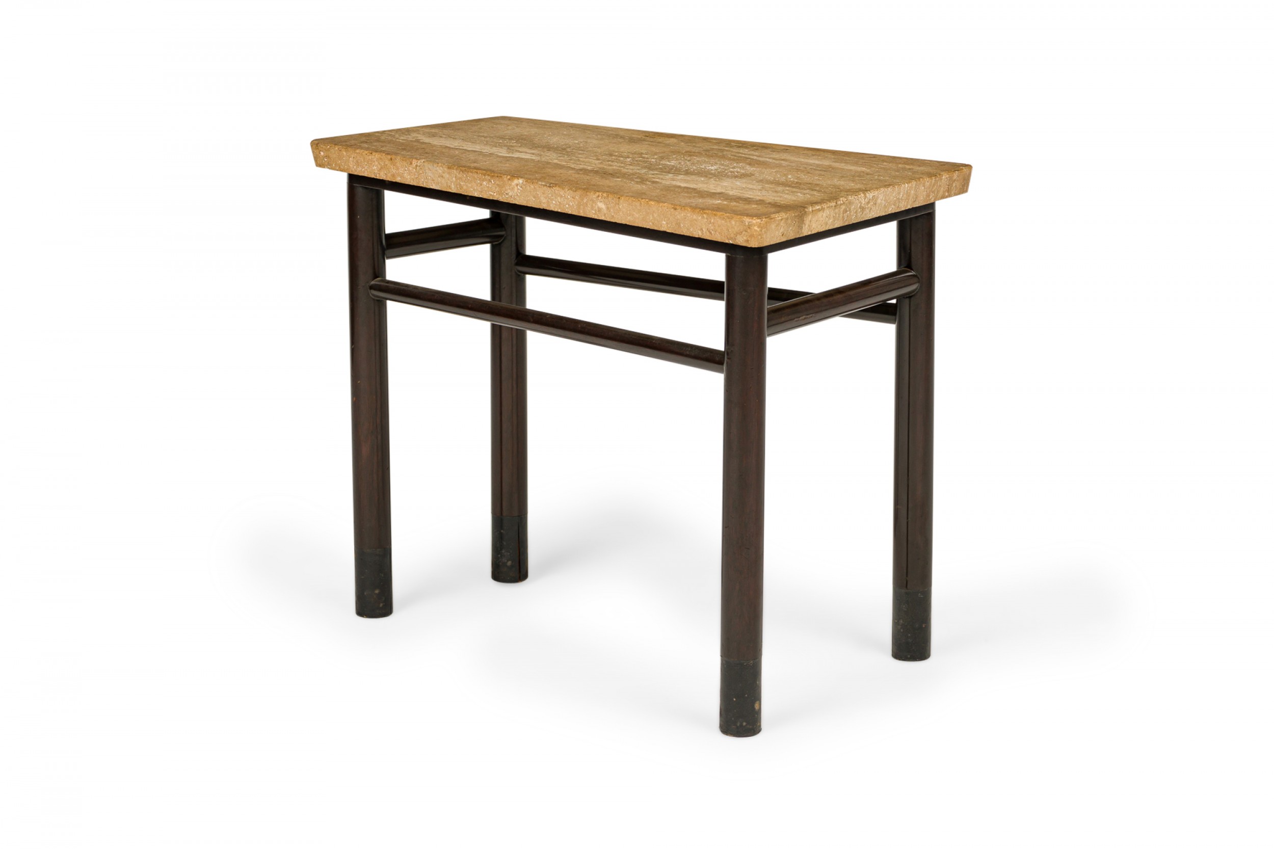 Edward wormley for dunbar american mid century travertine and dark wood wedge end side table