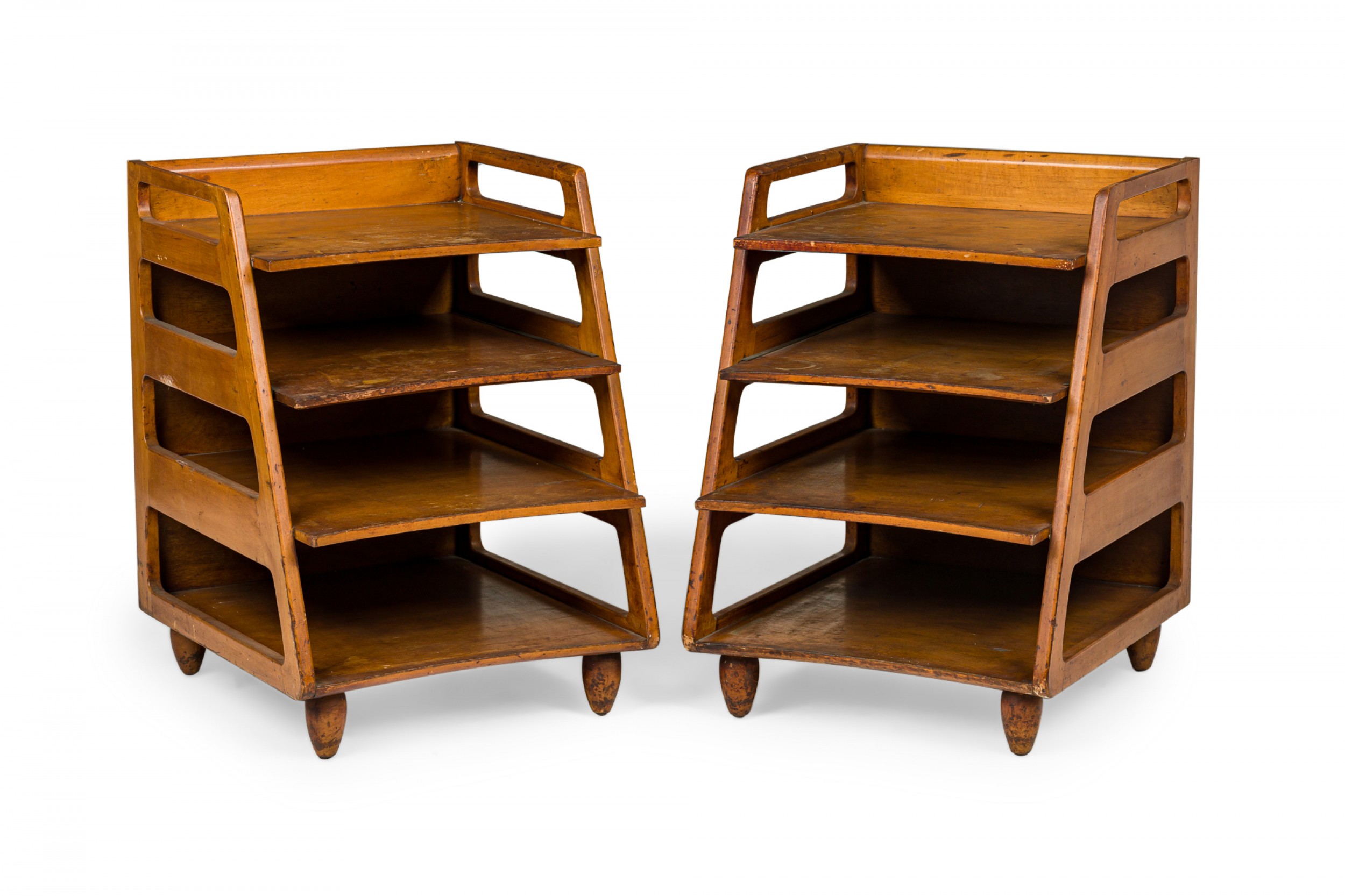Pair of kittinger american mid century wooden four compartment magazine tables