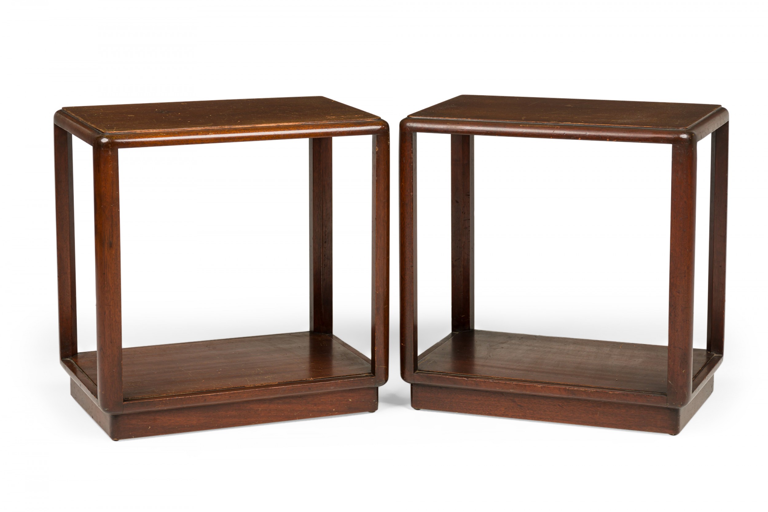 Pair of edward wormley for dunbar american mid century dark wooden open frame end side tables