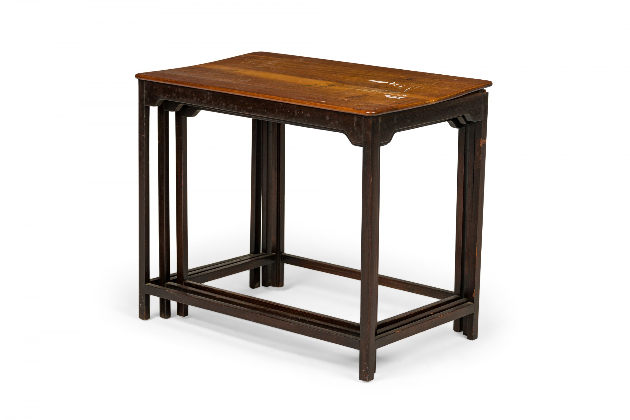 Set of 3 edward wormley for dunbar american mid century iron and wood nesting tables