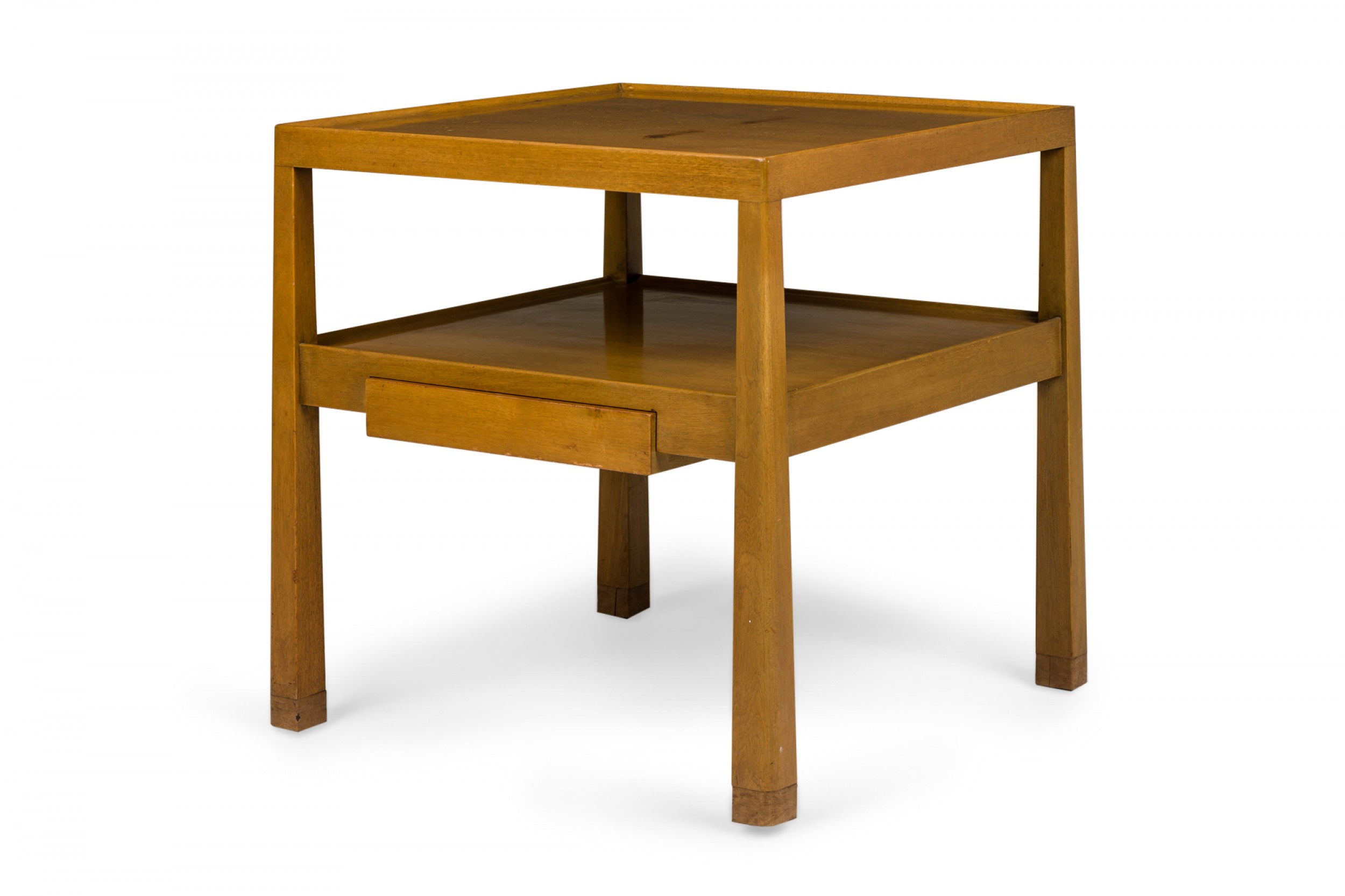 Edward wormley for dunbar american mid century light finished wooden two tier end side table