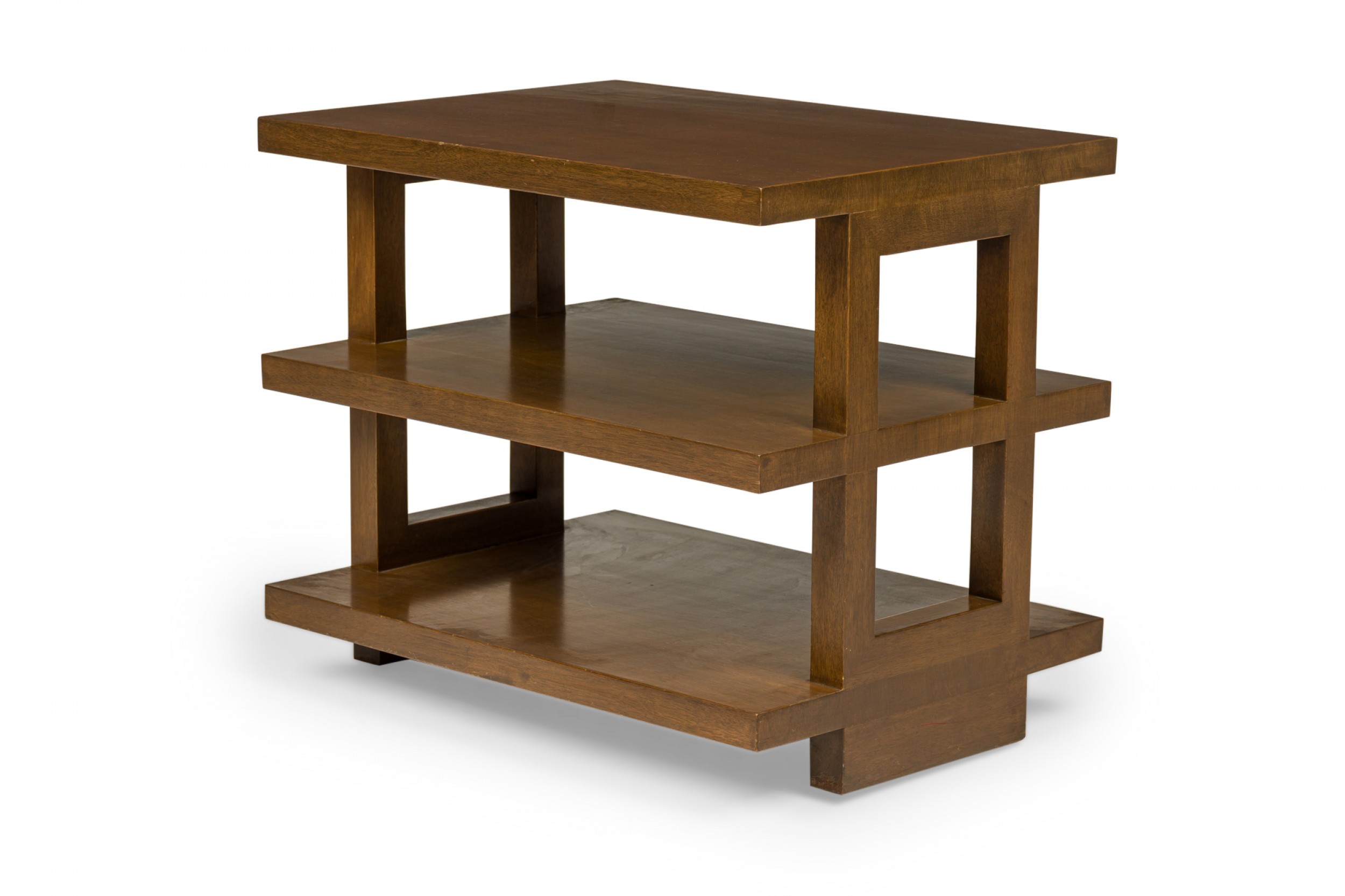 Edward wormley for dunbar american mid century medium brown wooden three tier end side table