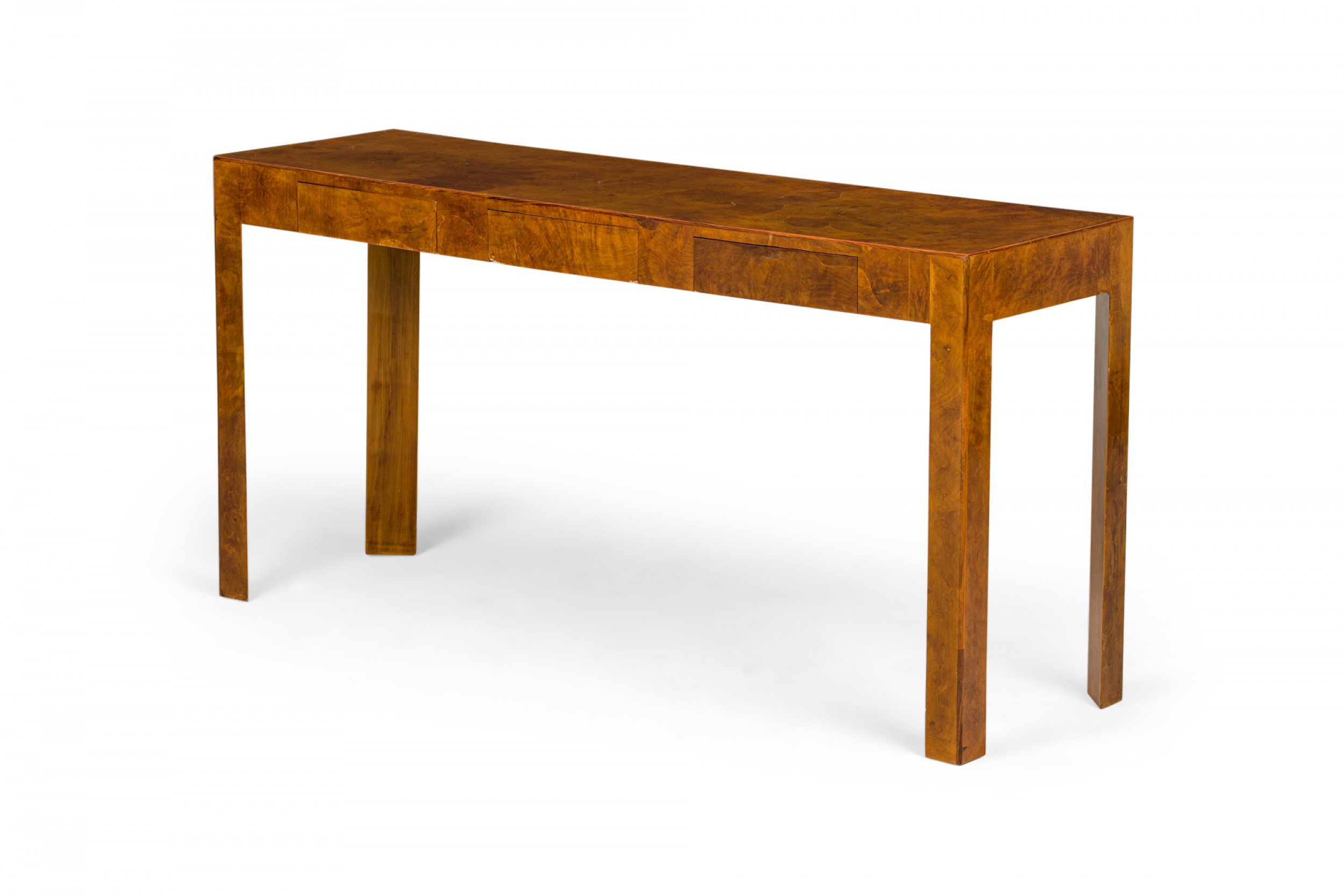 Italian mid century oyster burl veneer rectangular console table