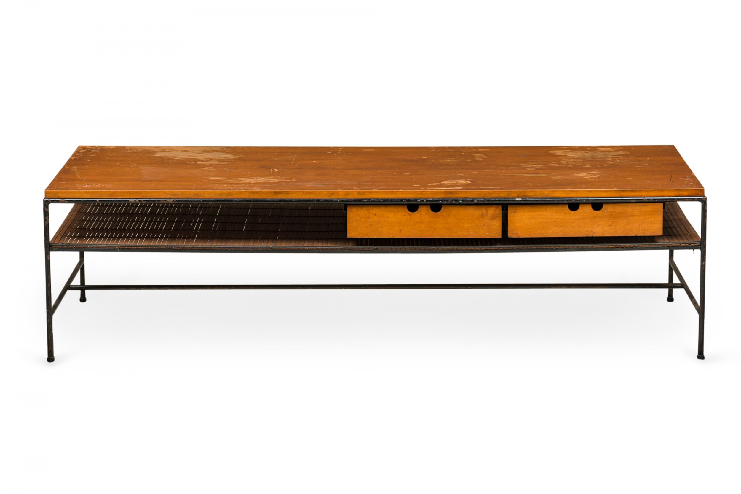 Paul mccobb for winchendon mid century planner wood and iron two drawer coffee table