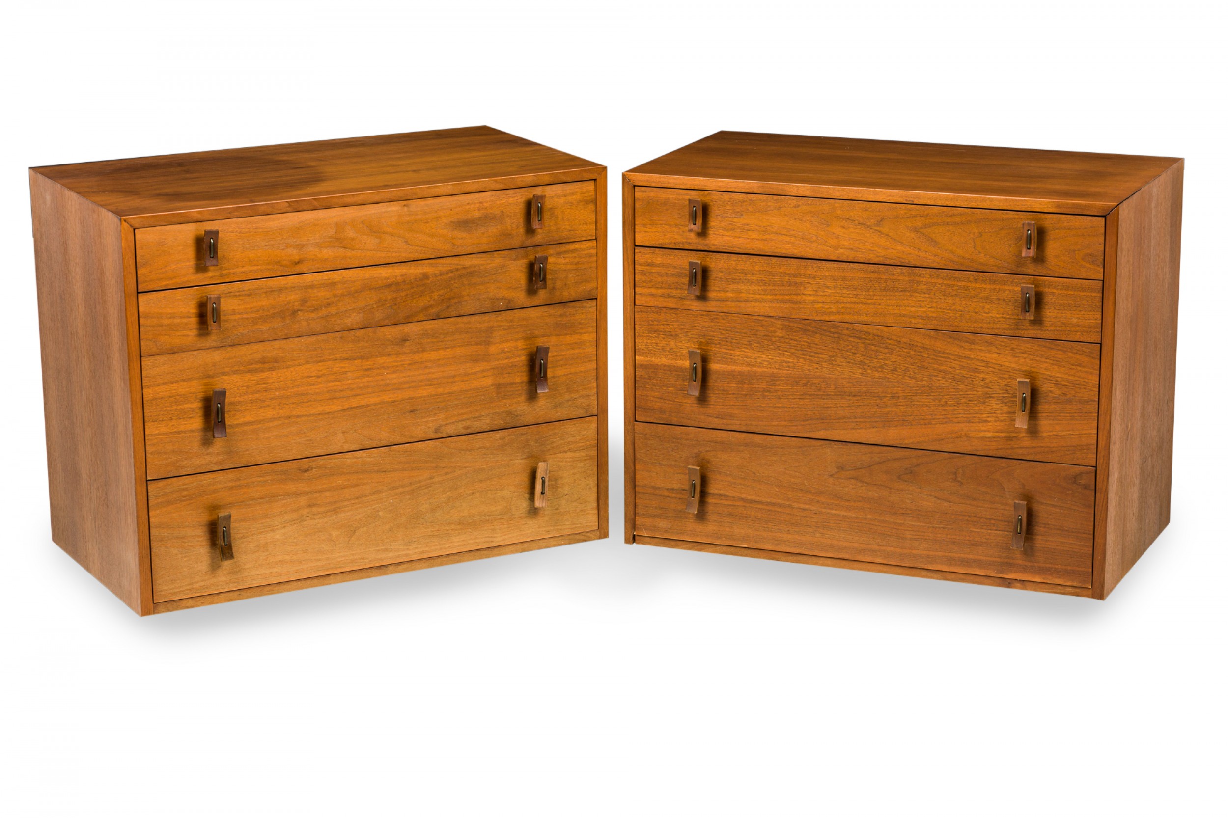 Pair of stanley young for glenn of california mid century walnut 4 drawer bachelors chests
