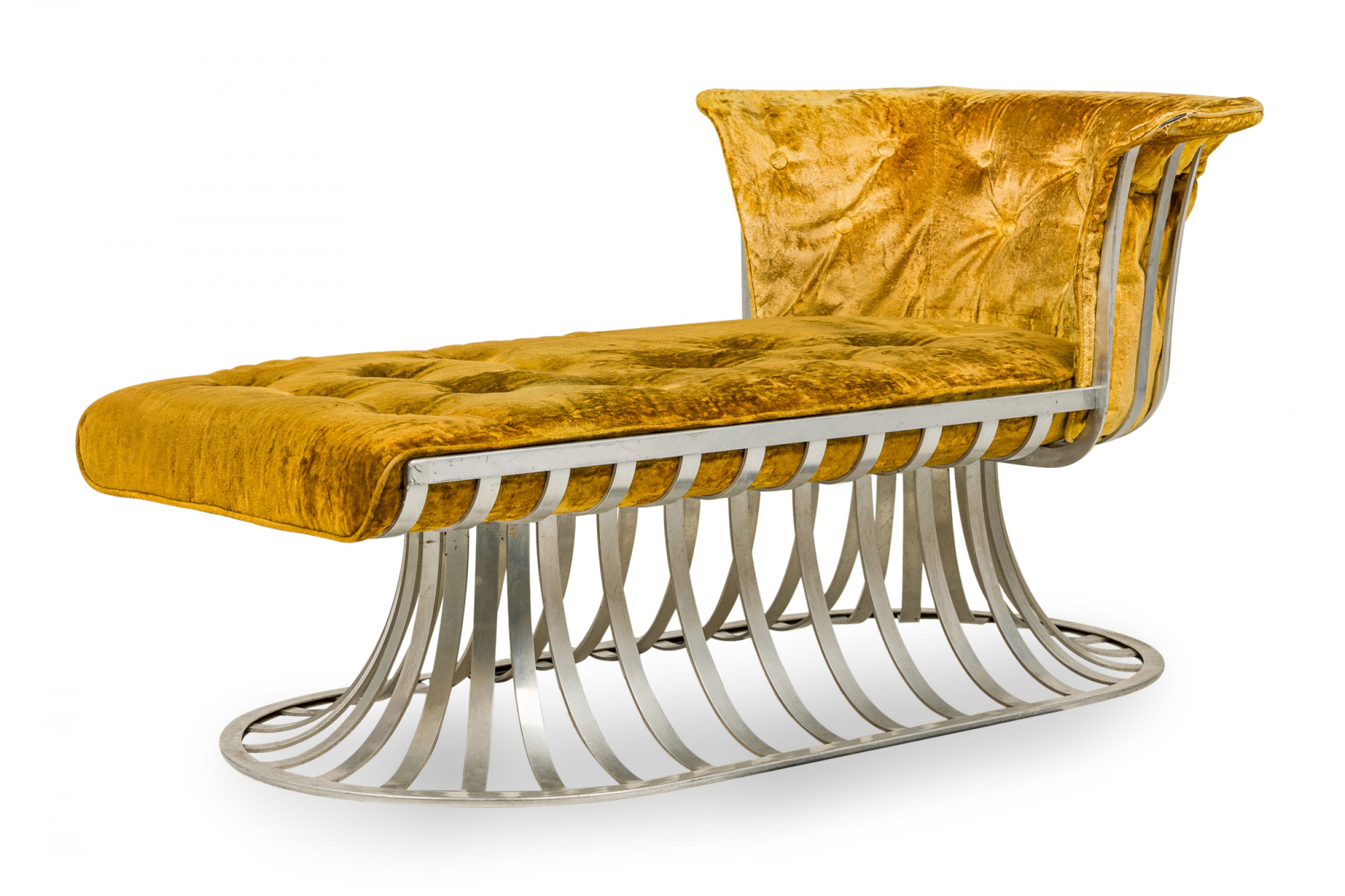Herbert saiger for lee l woodard sons mid century aluminum and gold upholstered tulip base chaise