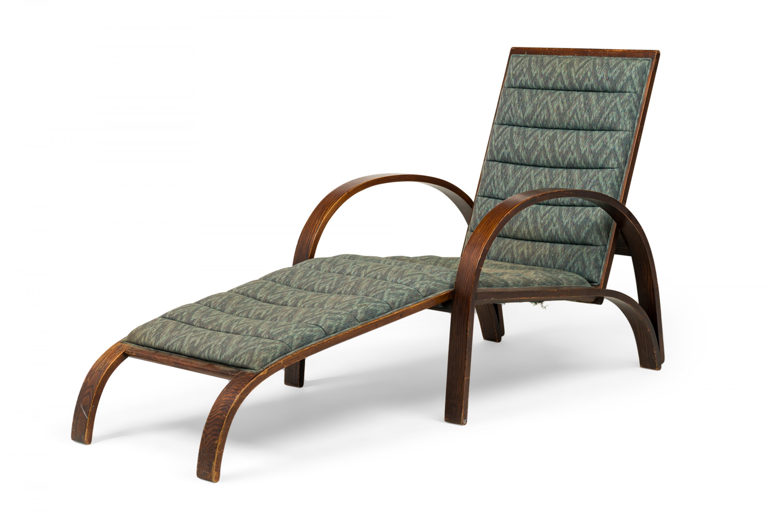 Ward bennett for brickel associates mid century steam bent ash and blue upholstered chaise lounge