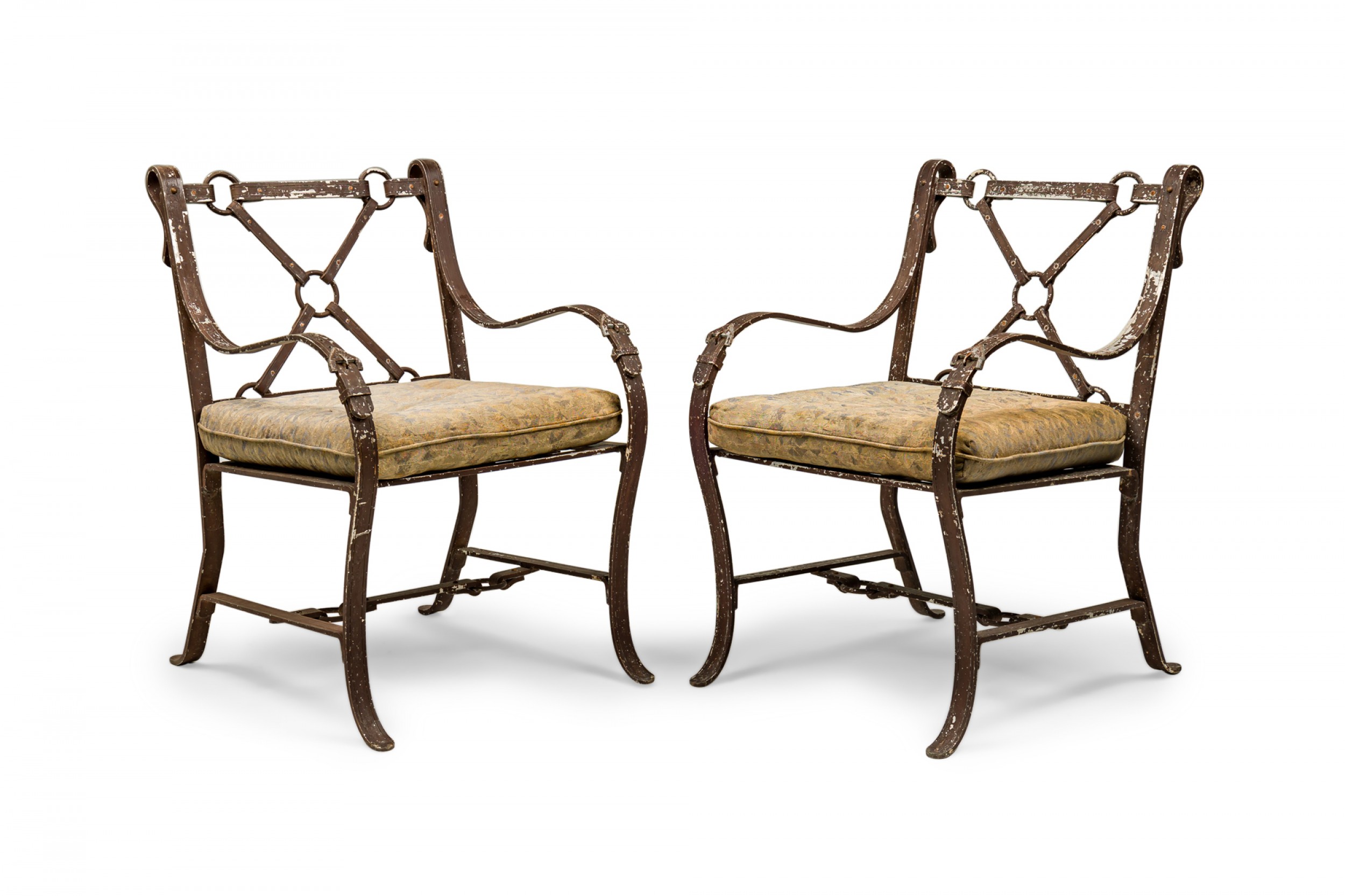 Set of 4 american mid century painted aluminum faux leather strap form lounge armchairs 