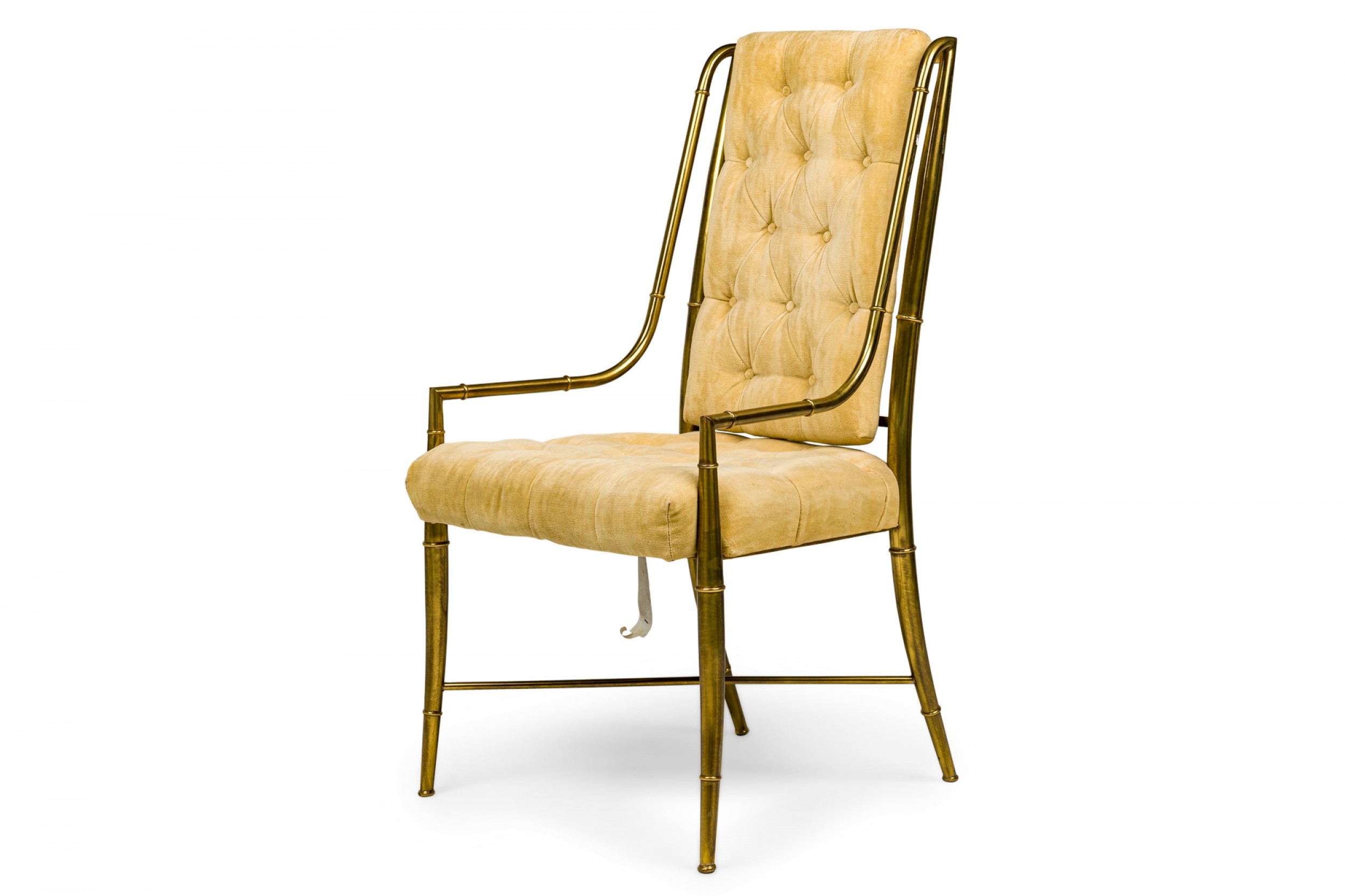 Weimanwarren lloyd for mastercraft hollywood regency imperial brass and beige chenille armchairs