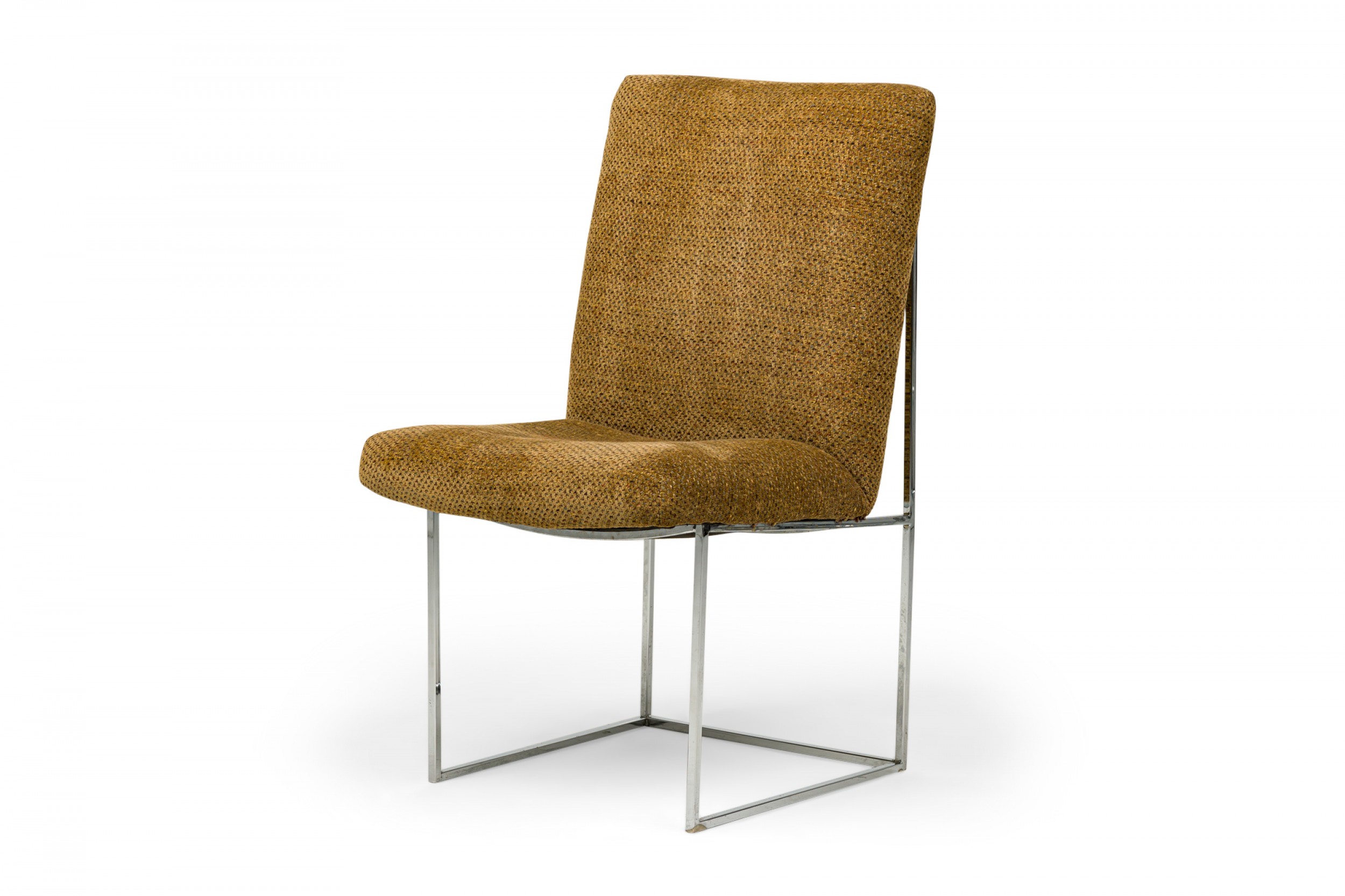 Milo baughman for thayer coggin mid century brown woven fabric captain dining side chair