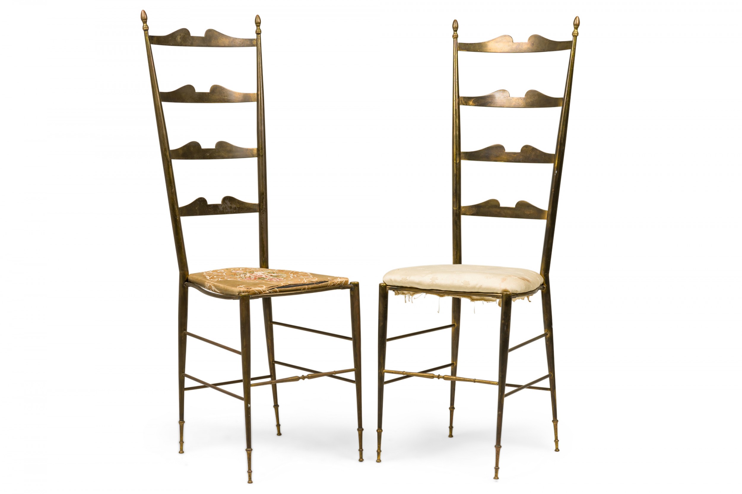 Pair of mid century italian brass ladder back side chairs