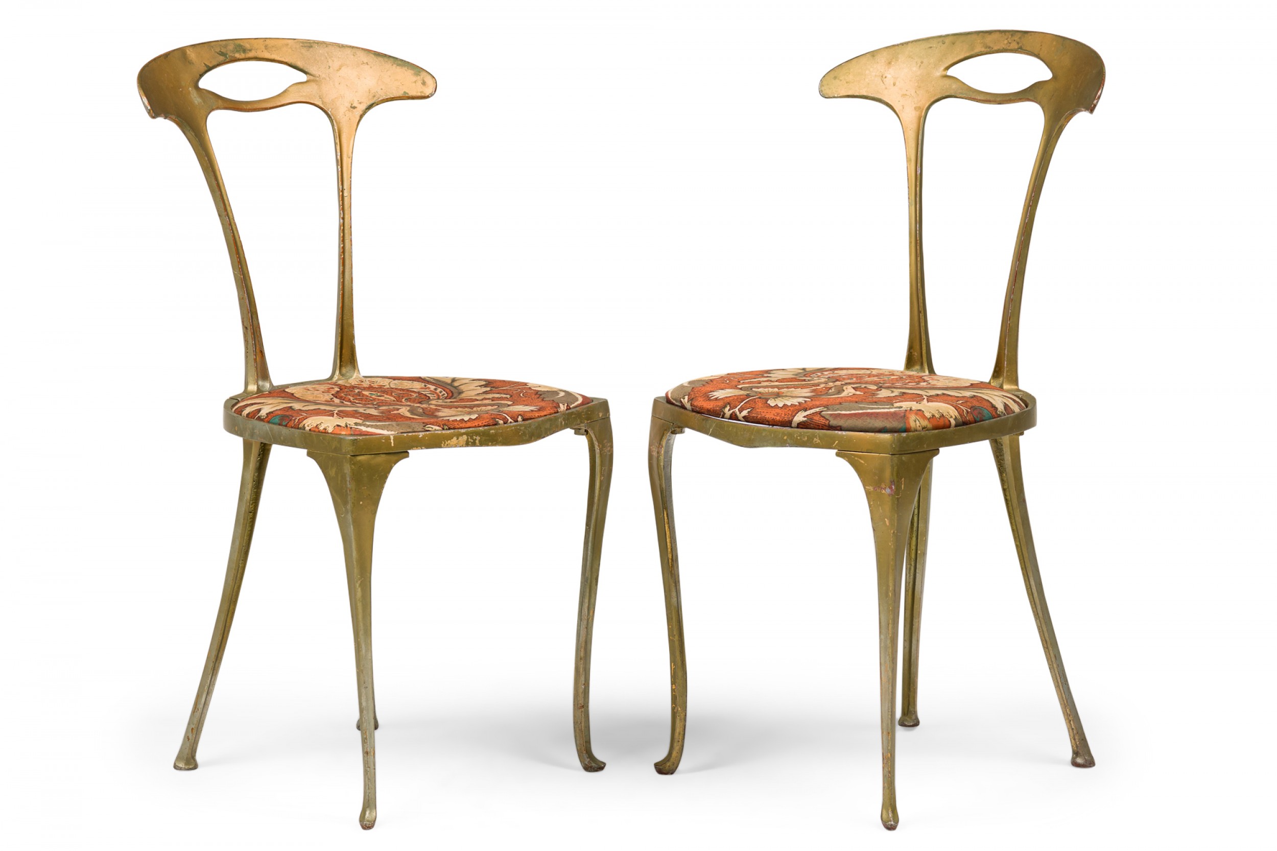 Pair of palladio italian mid century gilt metal side chairs
