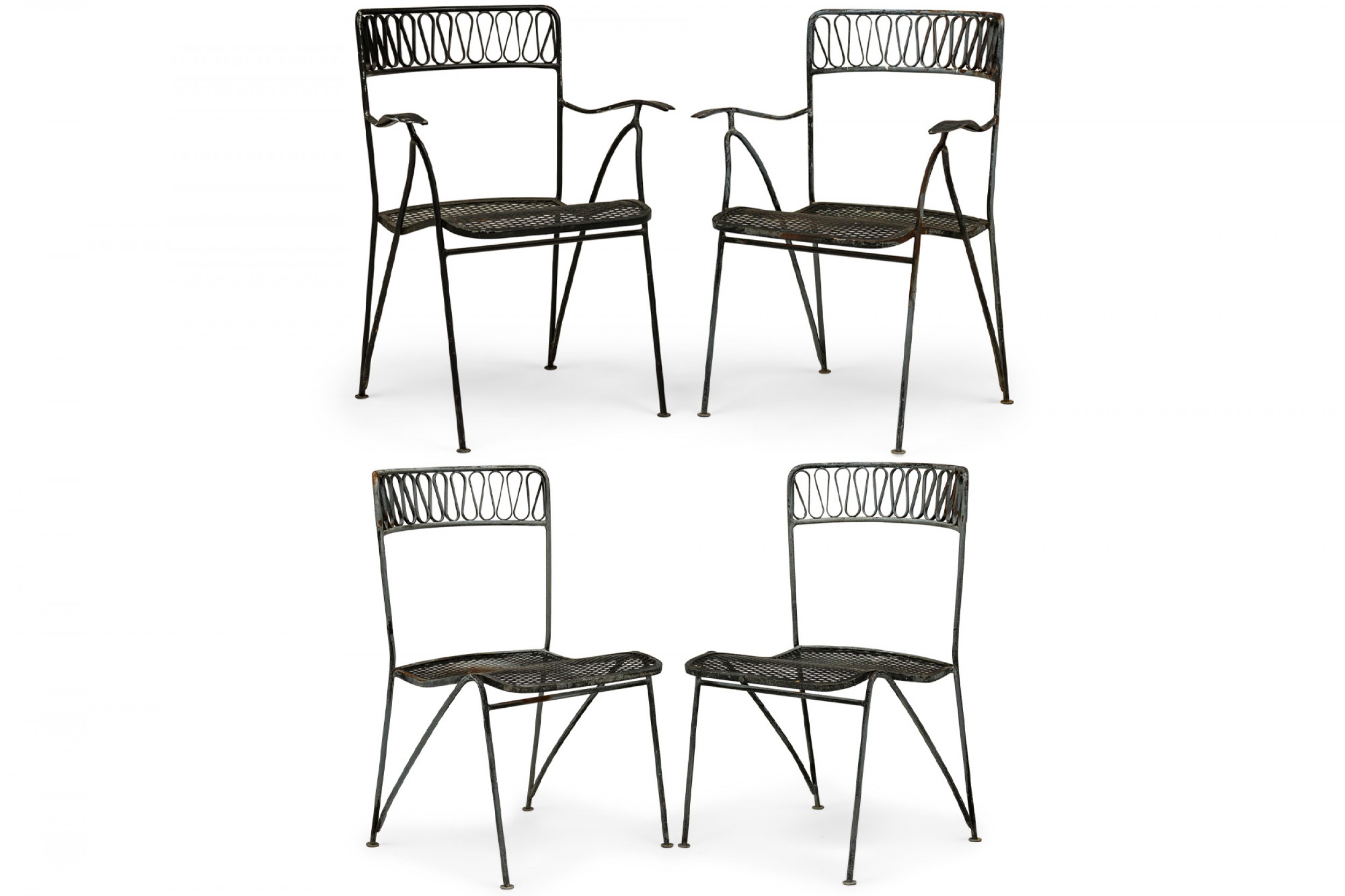 Set of 12 maurizio tempestini for salterini mid century ribbon dining chairs with mesh metal seats