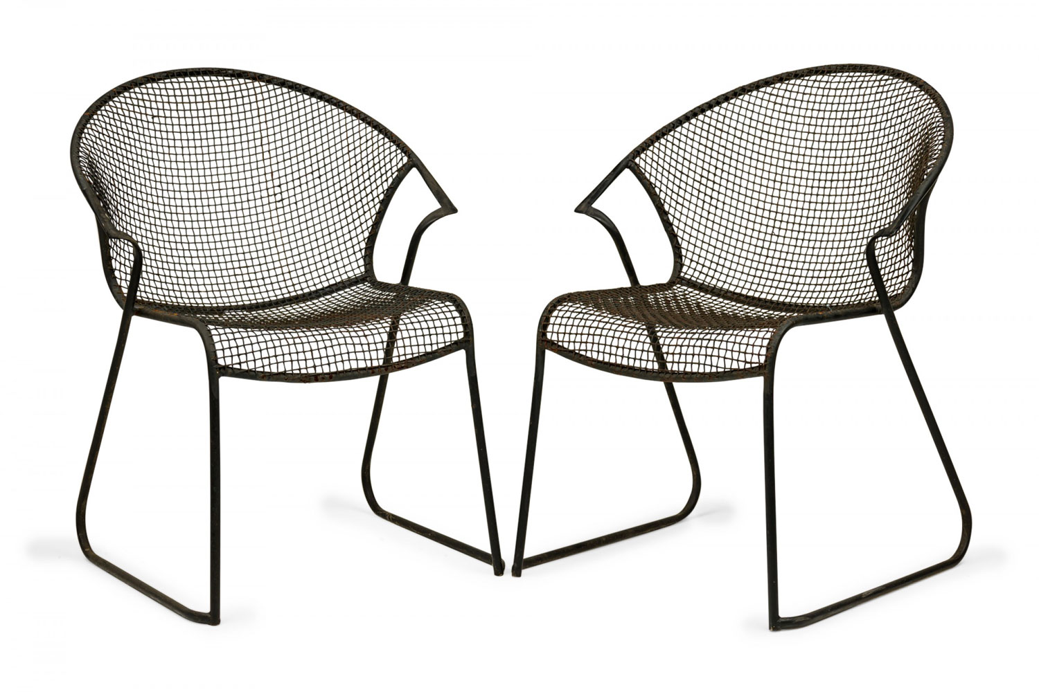 Set of 4 russell woodard mid century stacking mesh dining chairs with concave seat and curved back