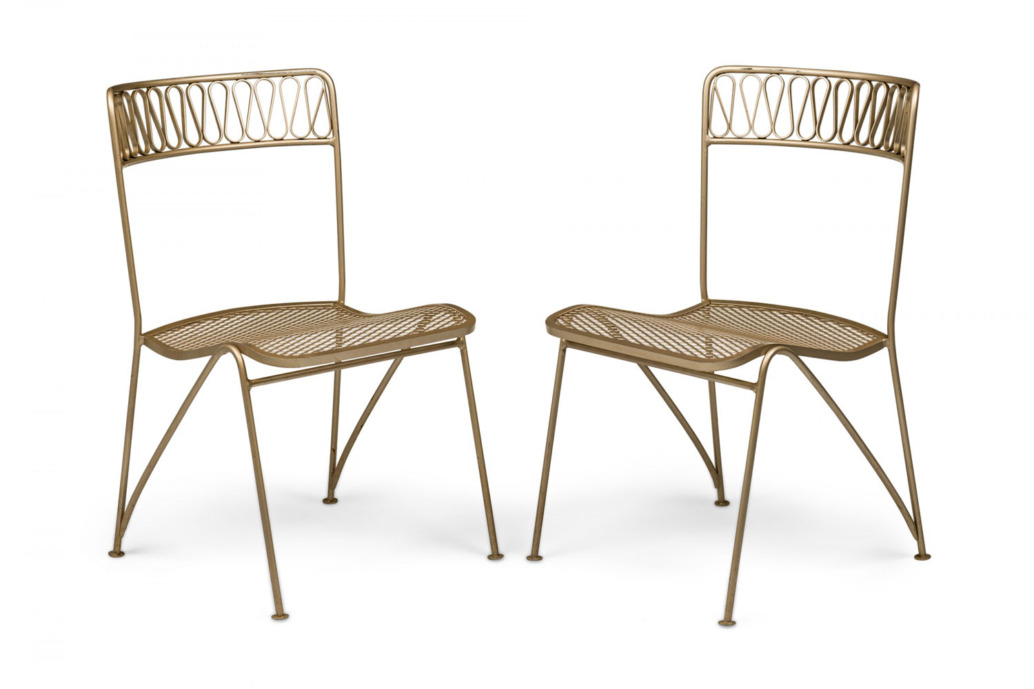 Set of 6 maurizio tempestini for salterini mid century ribbon dining chairs with mesh metal seat