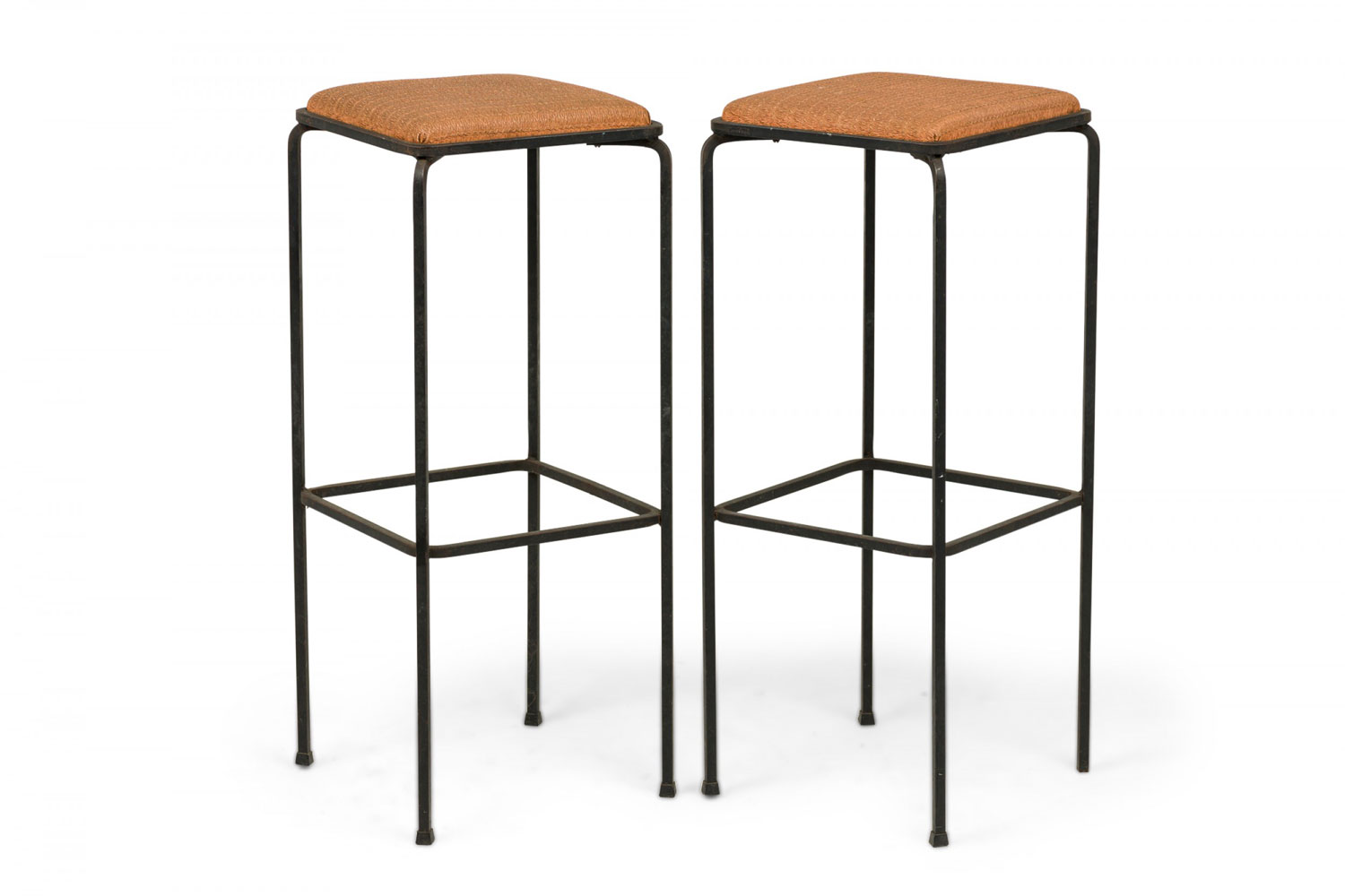 Set of 4 mid century italian square wrought iron frame bar stools manner of john salterini 