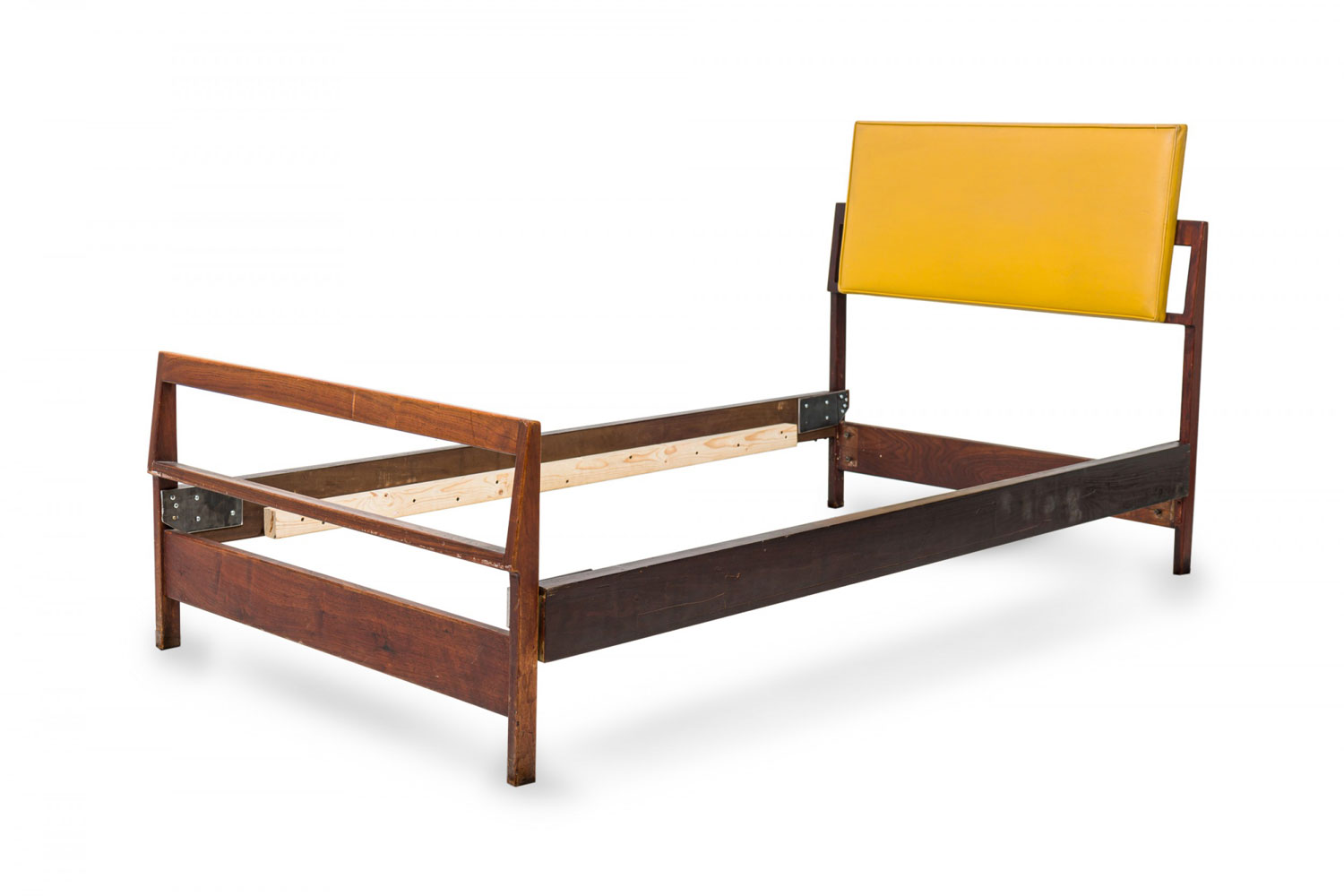 Jens risom mid century danish single bed head footboards with mustard yellow vinyl cushions