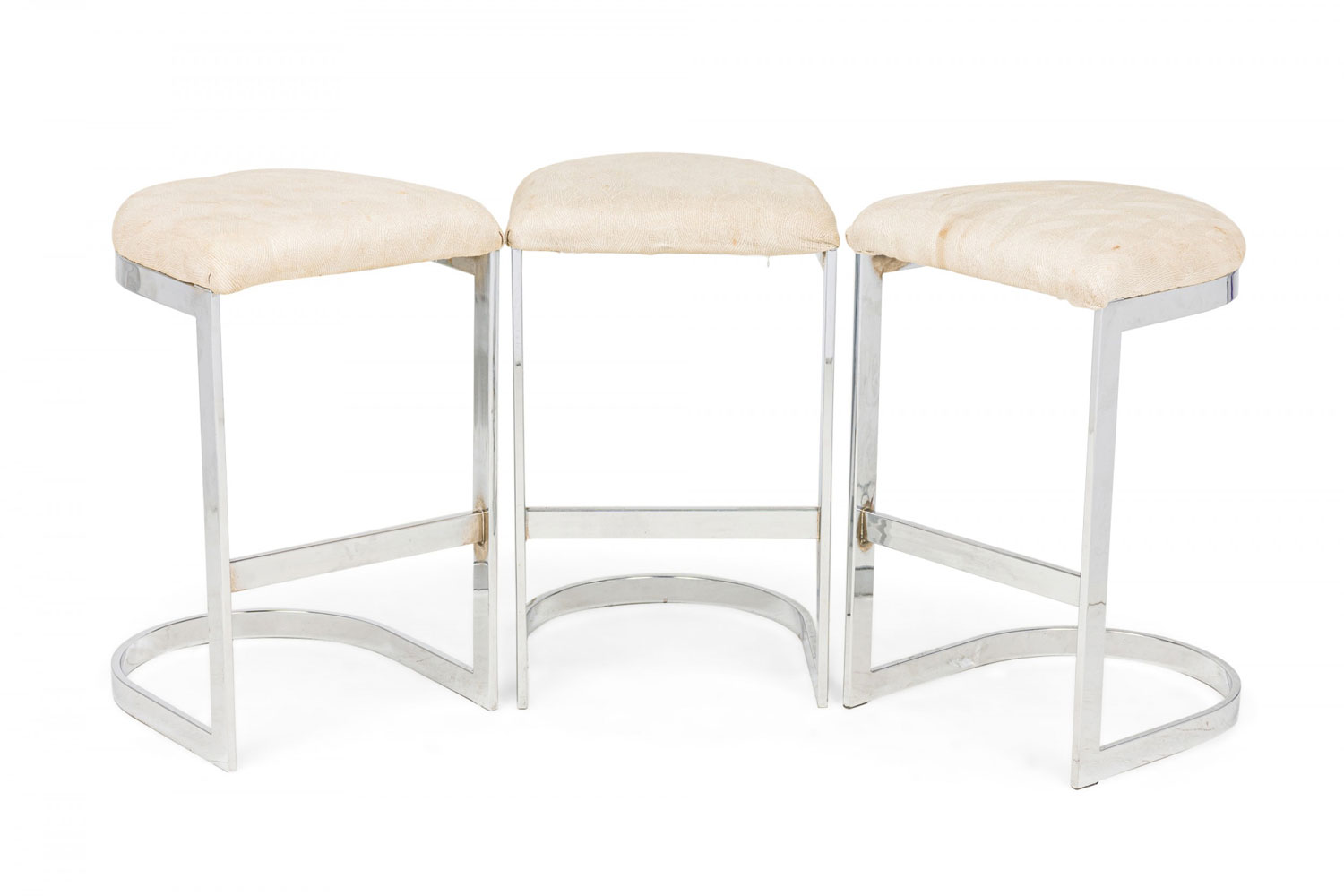 Set of 3 dillingham mid century american horseshoe cantilevered off white metal counter stools