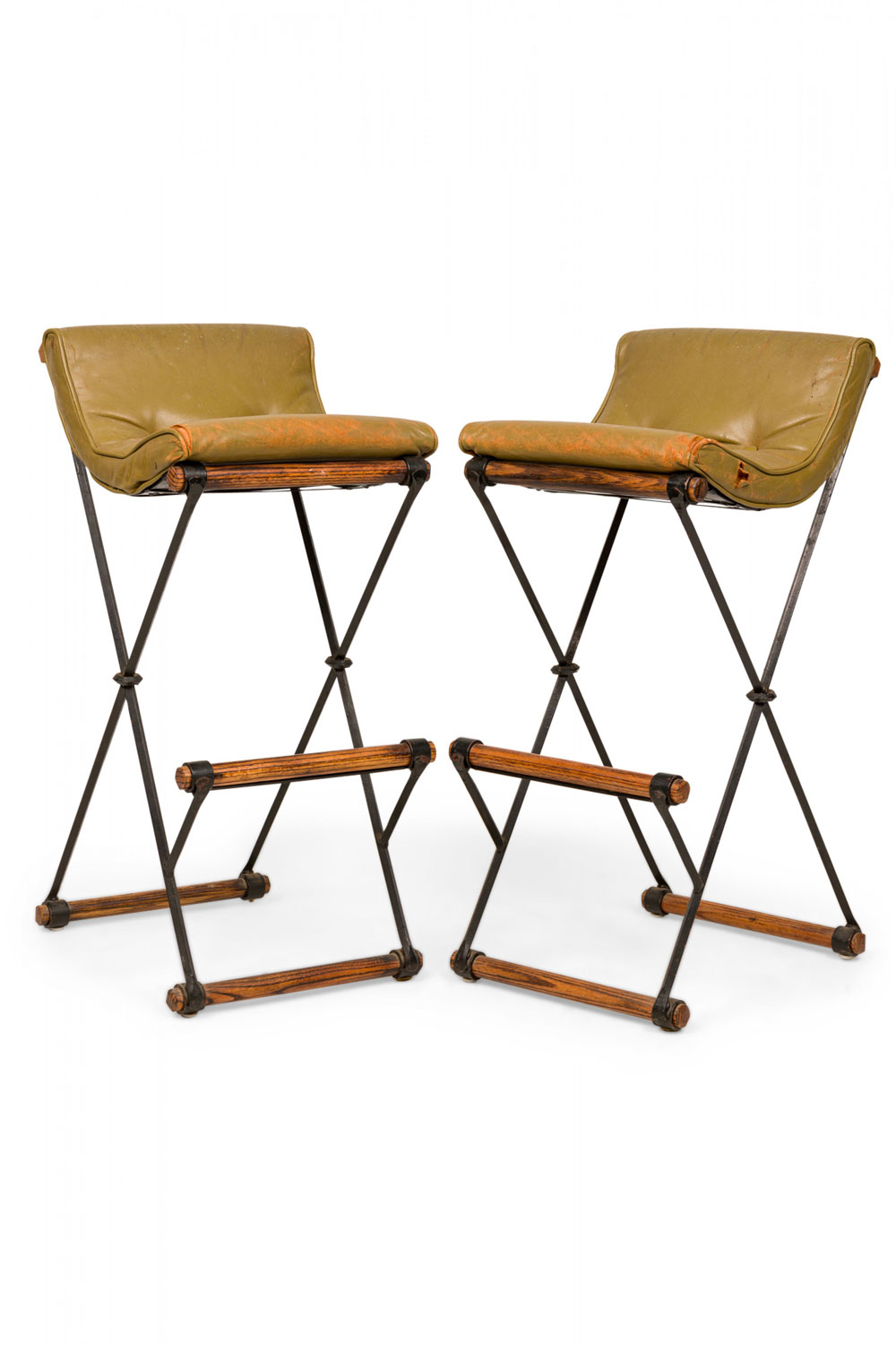 Pair of cleo baldon for terra of california mid century american x frame avocado green barstools