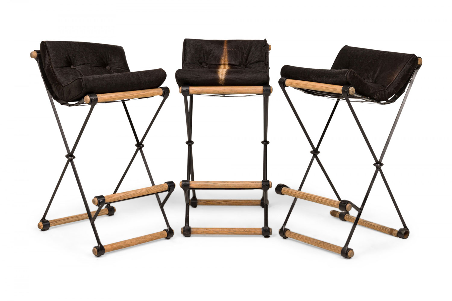 Set of 3 cleo baldon for terra of california mid century american x frame faux cowhide barstools