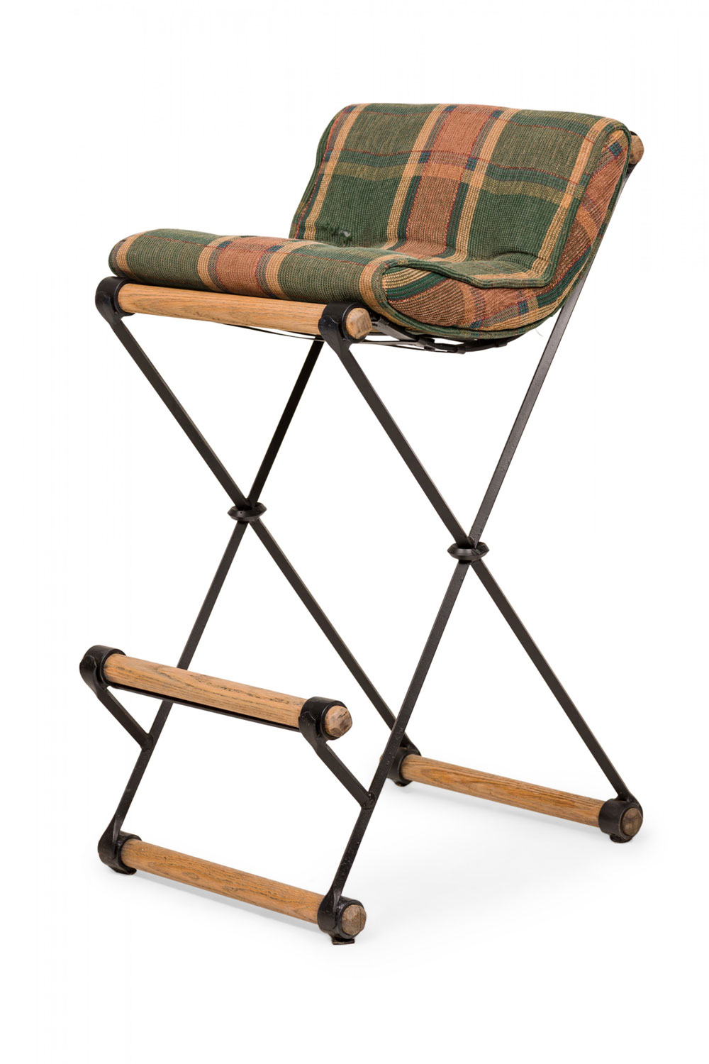 Cleo baldon for terra of california mid century american x frame plaid upholstered barstool 