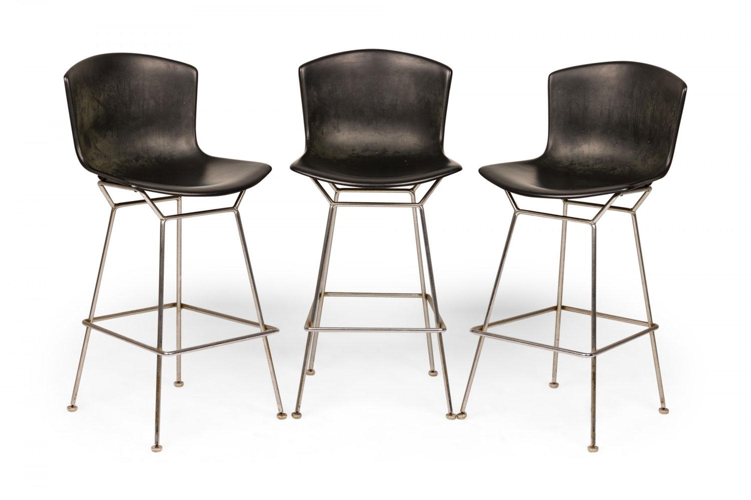 Set of 3 harry bertoia for knoll international mid century american black bucket barstools