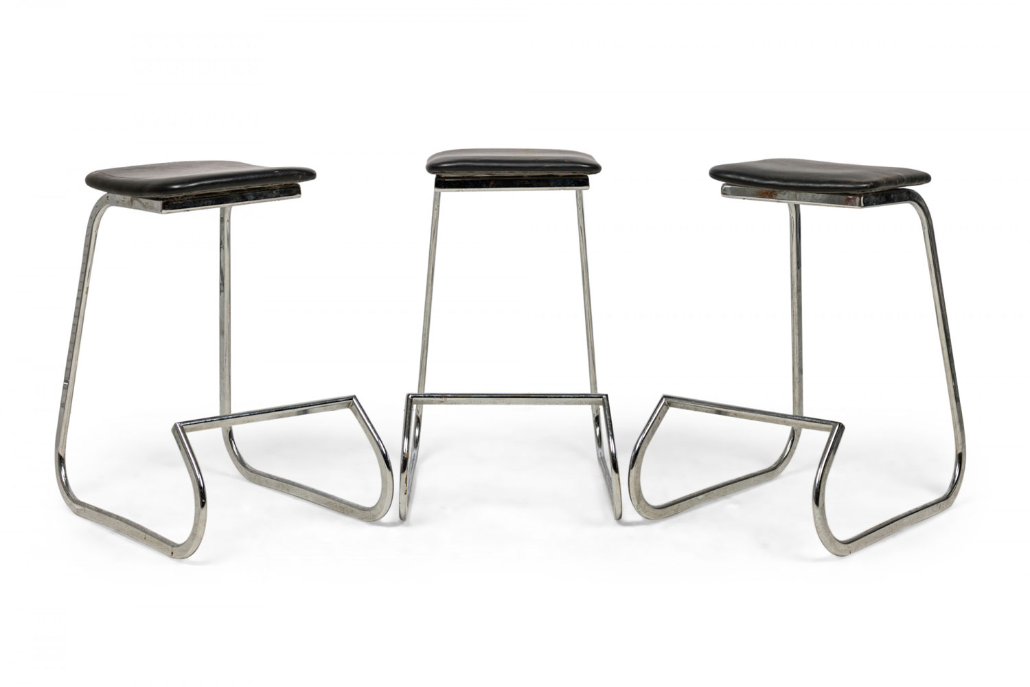 Set of 3 john behringer for stendig mid century american prometheus black vinyl chrome barstools