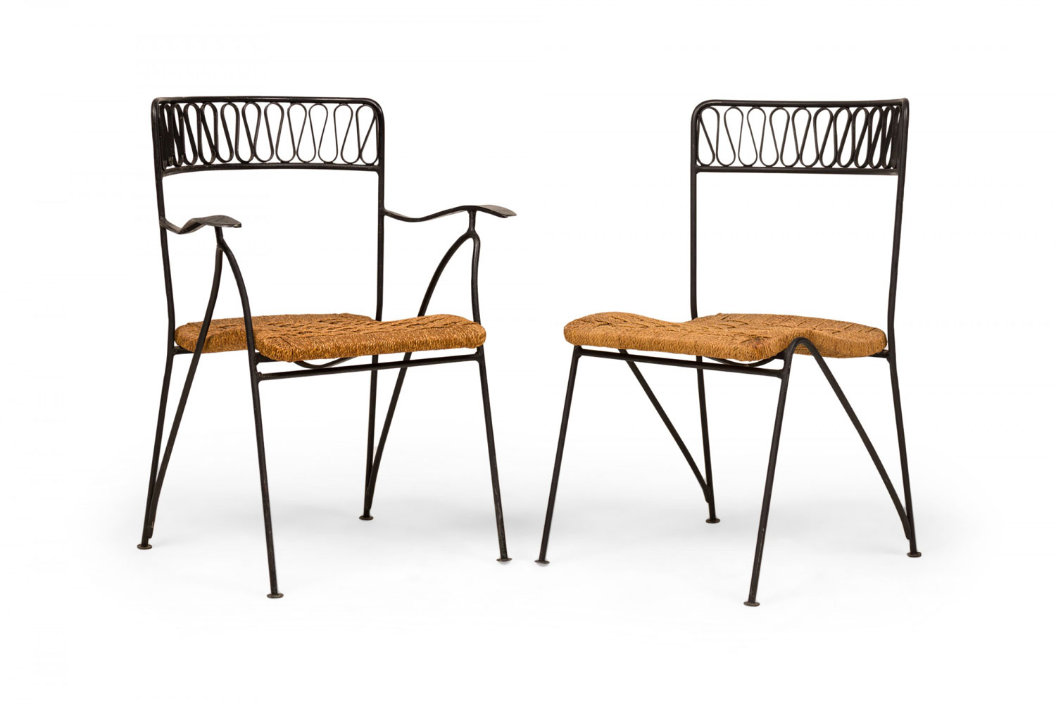 Set of 6 maurizio tempestini for salterini mid century black metal ribbon dining chairs