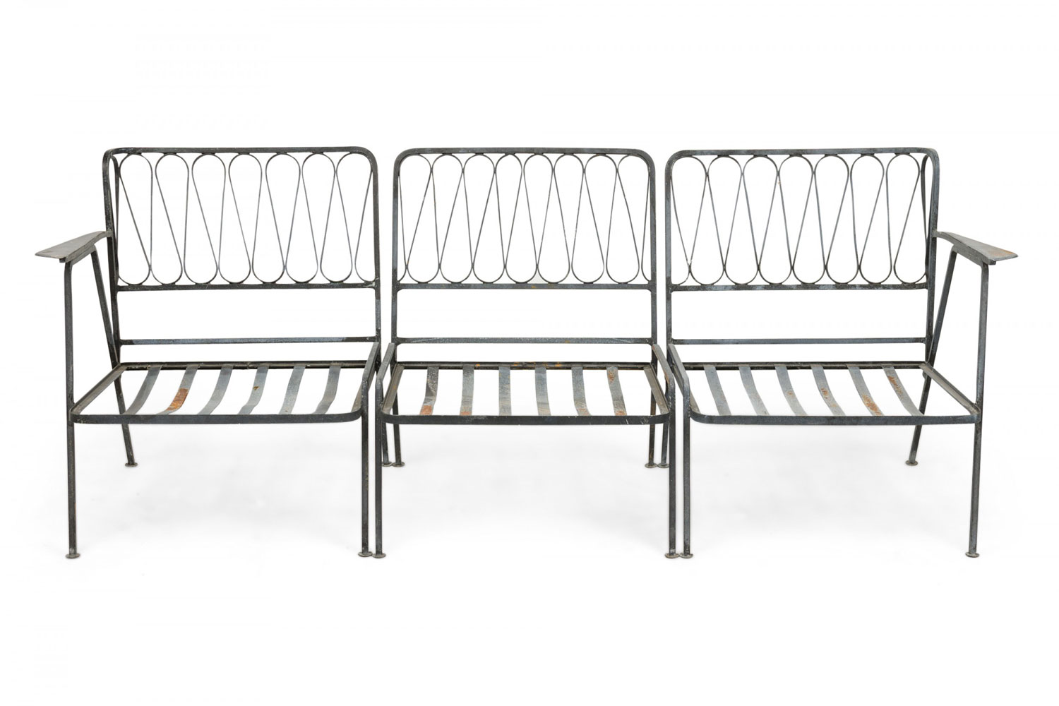 Maurizio tempestini for salterini mid century black metal ribbon 3 piece sectional settee