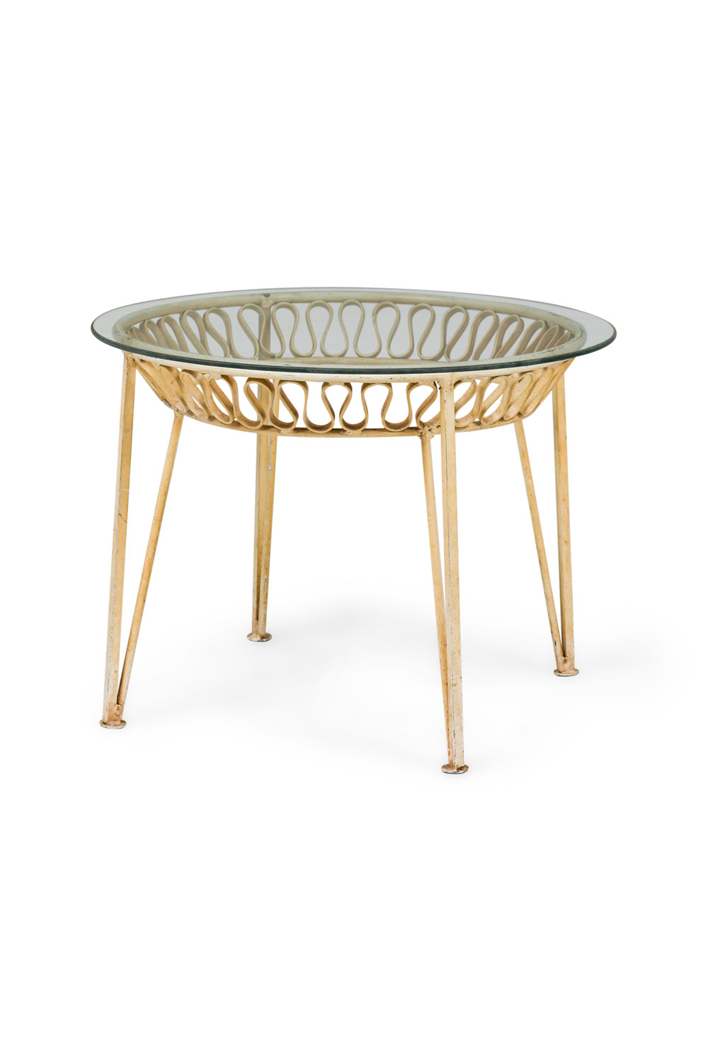 Maurizio tempestini for salterini mid century circular white metal ribbon occasional table