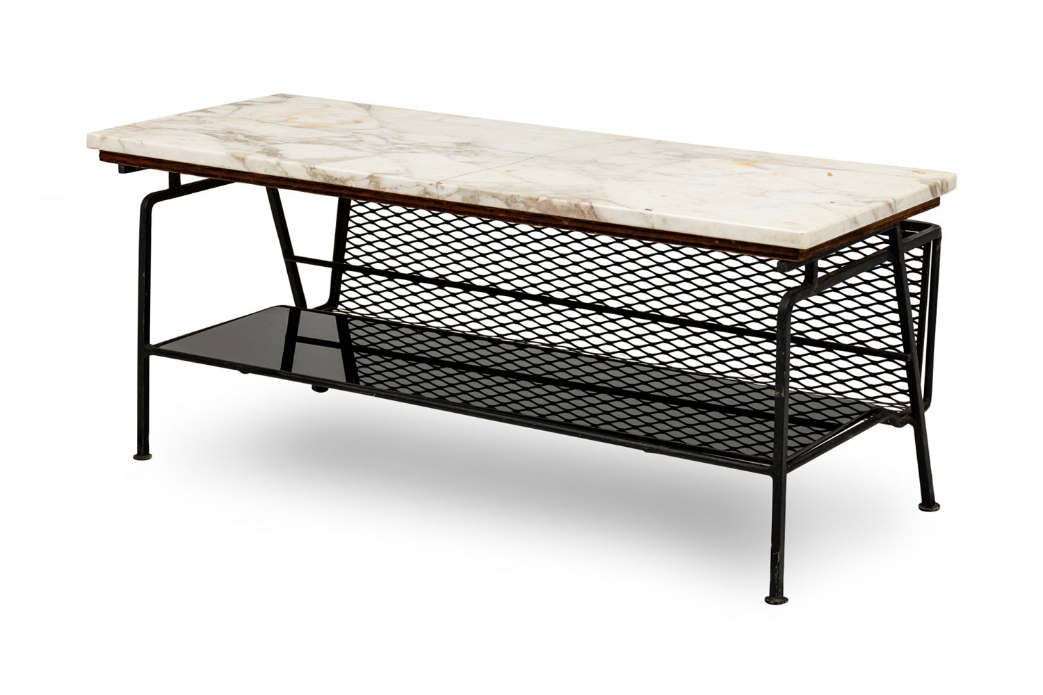 Maurizio tempestini for salterini mid century metal coffee table marble top glass shelf