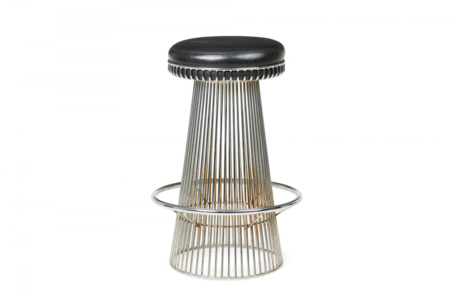 Arthur umanoff for contemporary shells mid century american wire pedestal  black leather bar stool