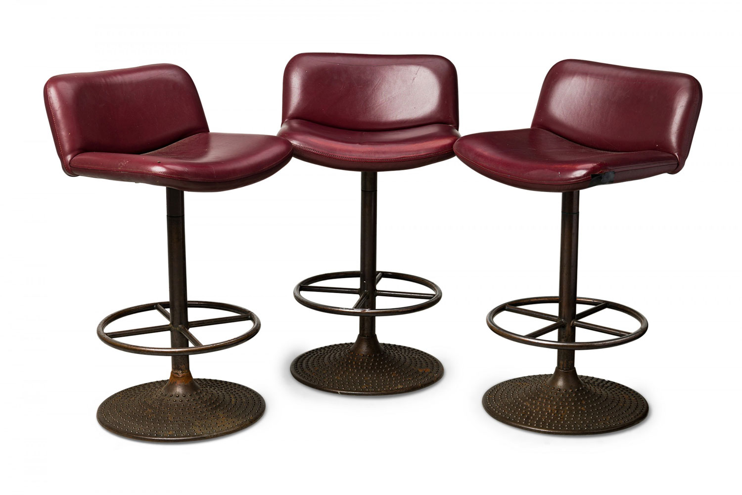 Set of 3 ilmari tapiovaara for asko mid century red vinyl upholstered caribe bar stools