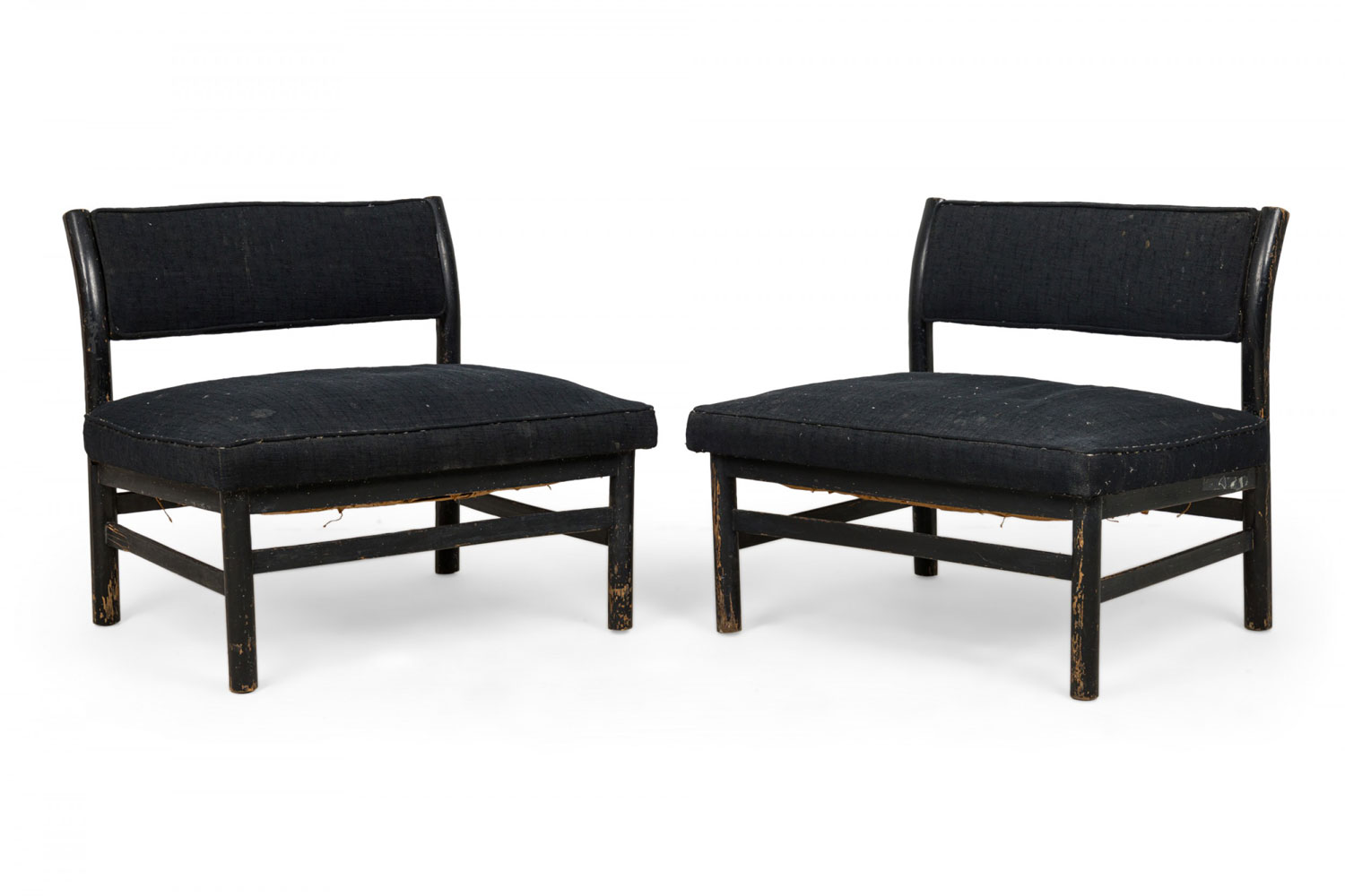 Pair of harvey probber mid century american extra wide black upholstered slipper chairs