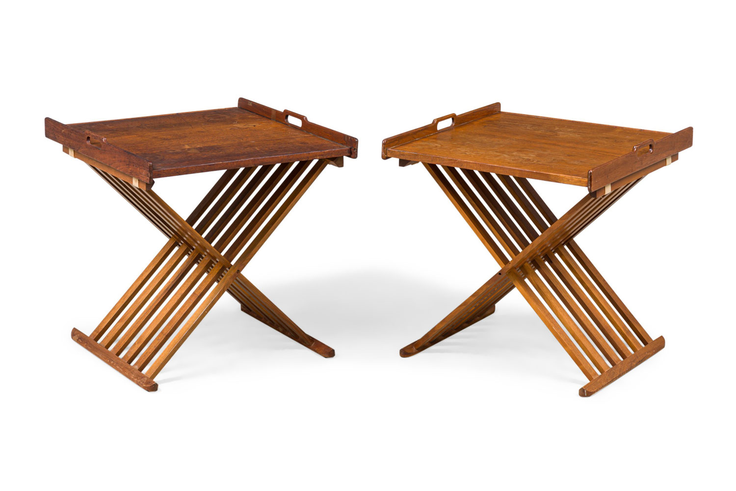Pair of stewart macdougall & kipp stewart for drexel american mid century campaign folding tables