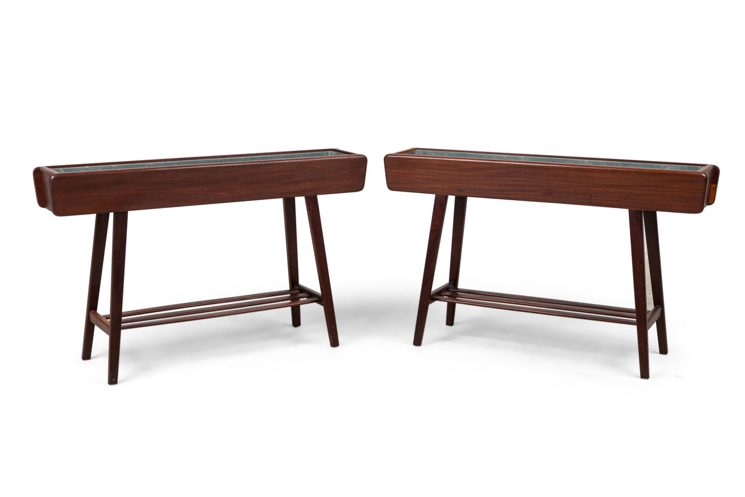 Pair of danish mid century walnut jardinière stands